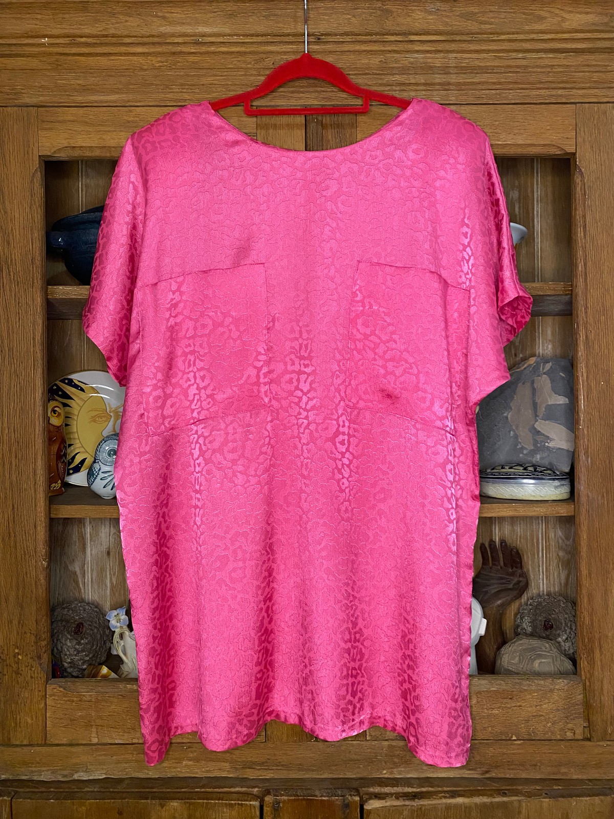 80s Pink Leopard Print Blouse Size 14