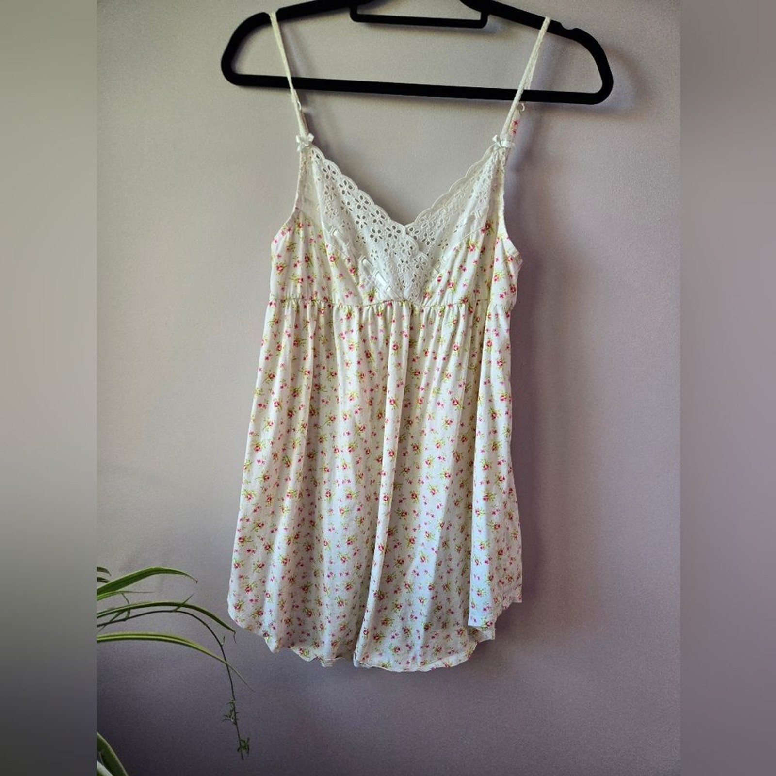 VTG Victoria’s Secret Floral Eyelet Cotton Babydoll Cami Top Small