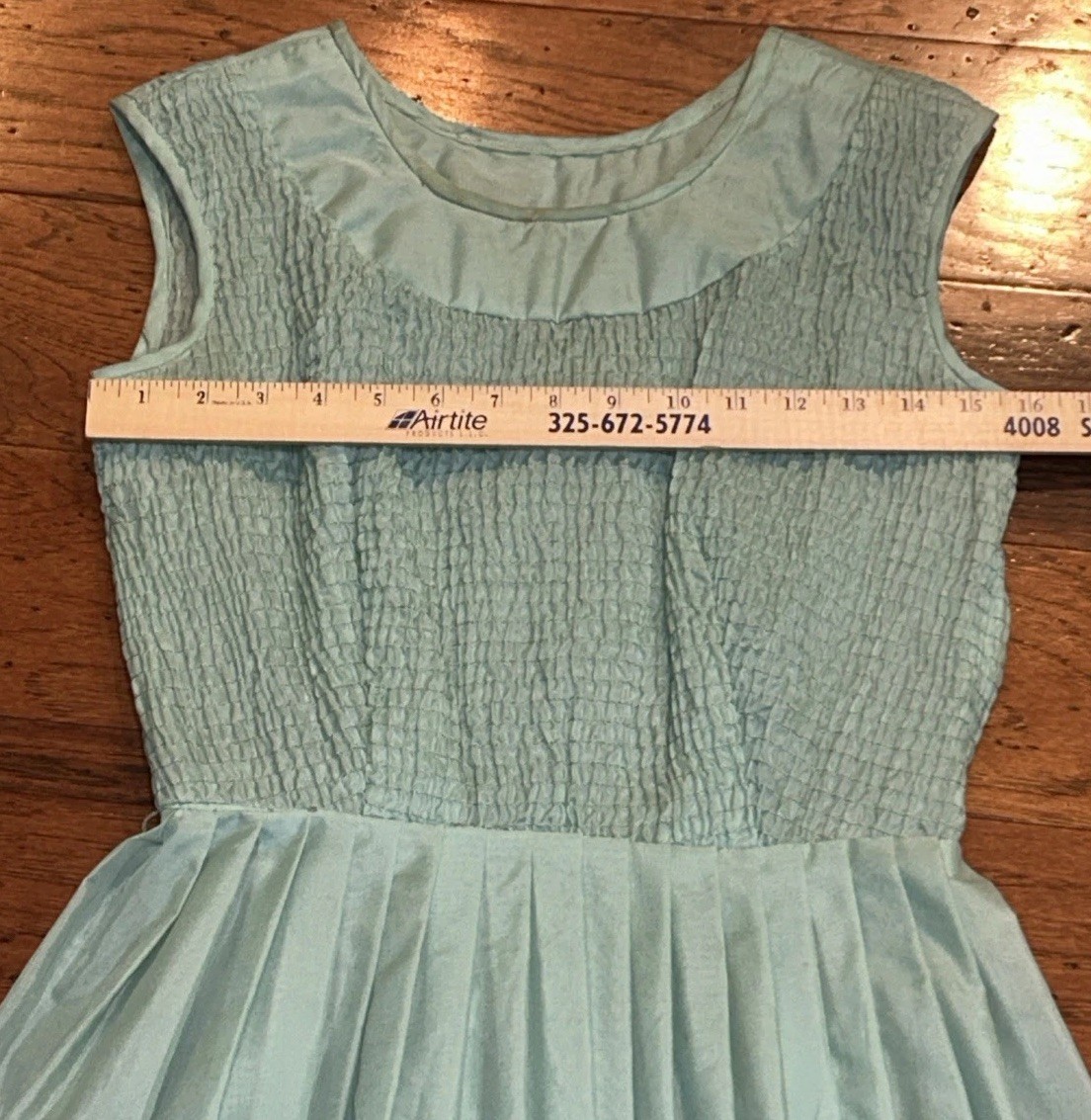Vtg Women&rsquo;s 50s Sleeveless Seafoam Green Belted Party Dress Chiffon Pleats Sz 12