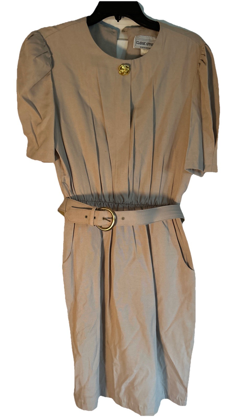 Vintage Classic Apparel Made In USA Womens Size 12p Tan Dress Matching Belt