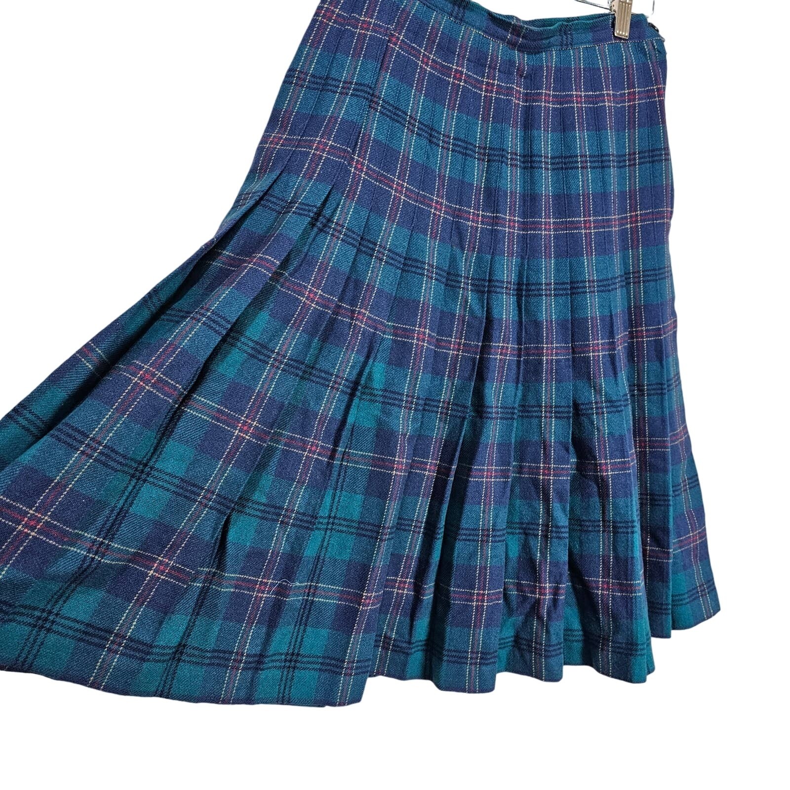 Pendleton Vintage 80s Skirt Womens Small 100% Virgin Wool Blue Plaid A-Line