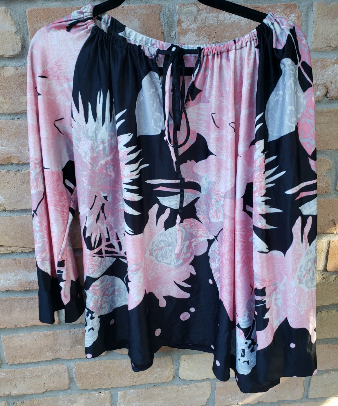 VTG 70s Boho Floral Print Pullover Top Sz XL? Festival Handmade Hippy 50&Prime;B