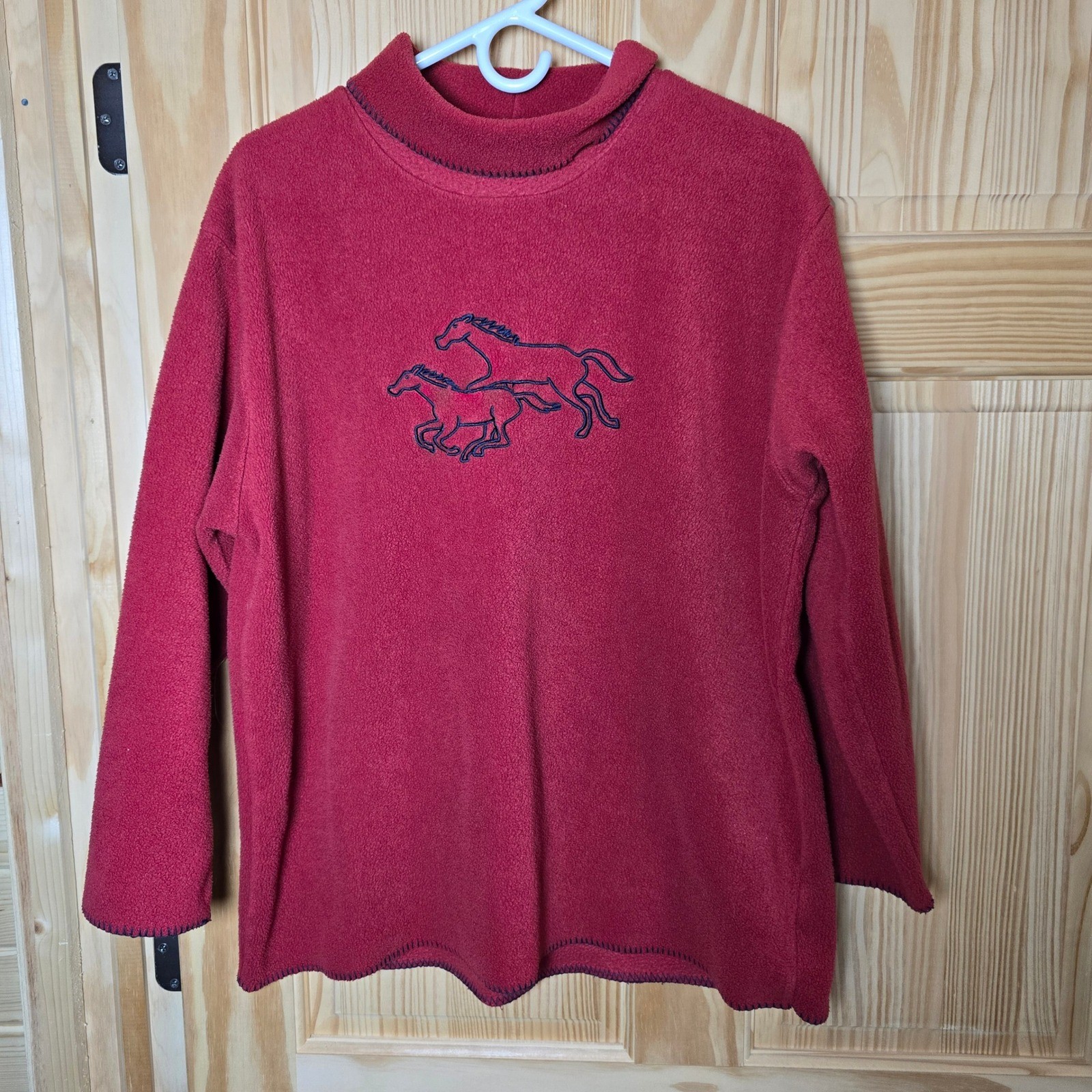 Vtg Christopher & Banks XL Pullover 1/2 turtleneck fleece sweatshirt Red Horses