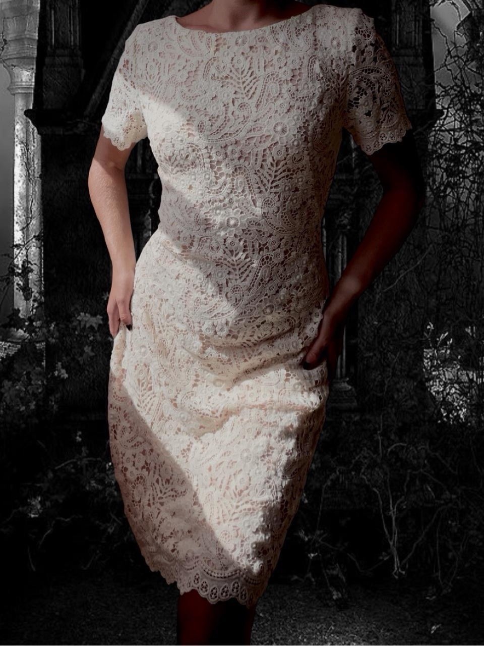 1990s Cream Cotton Crochet Edwardian style dress