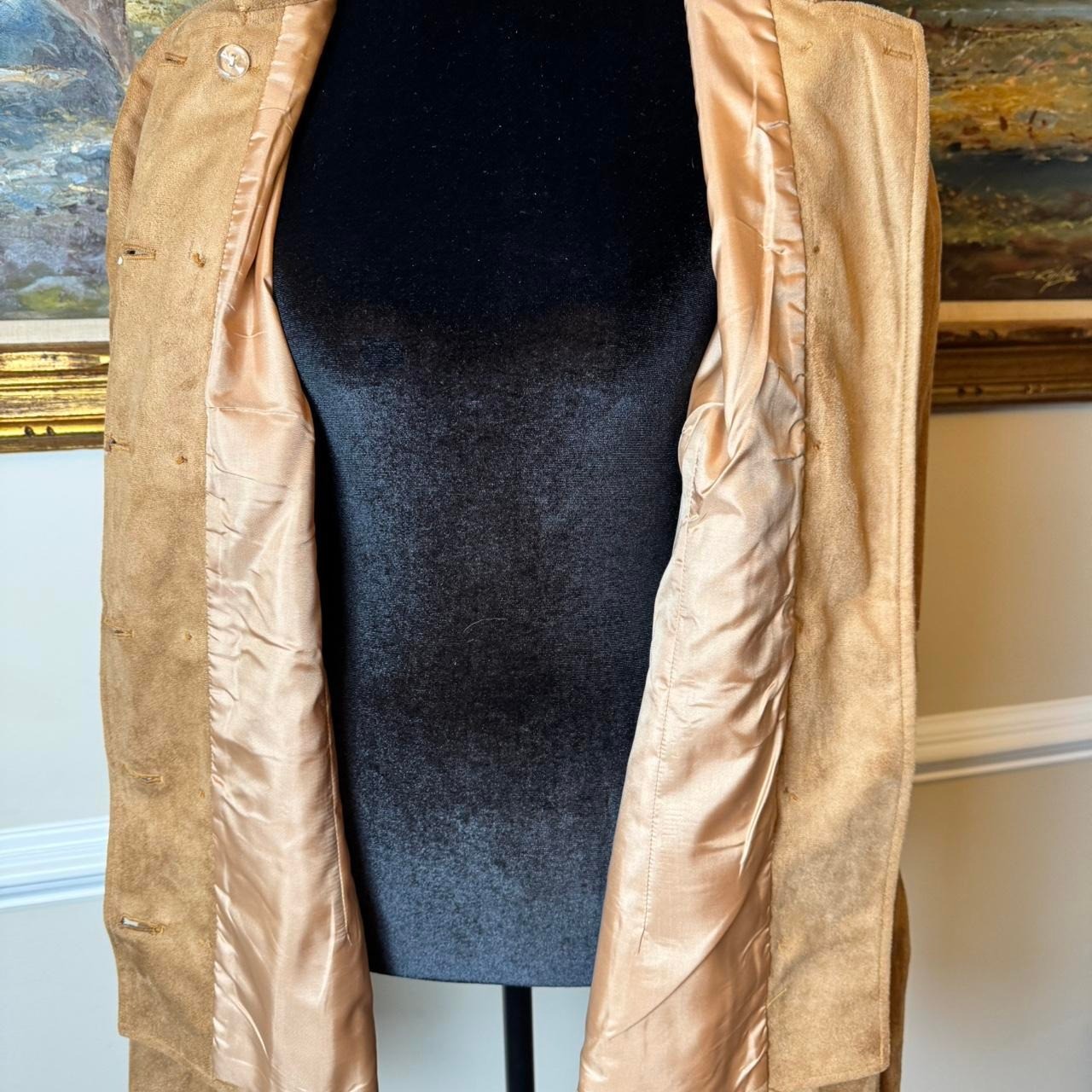 Vintage Camel Faux Suede Capelet Jacket Plus 1X Bell Sleeve Double Breasted Boho