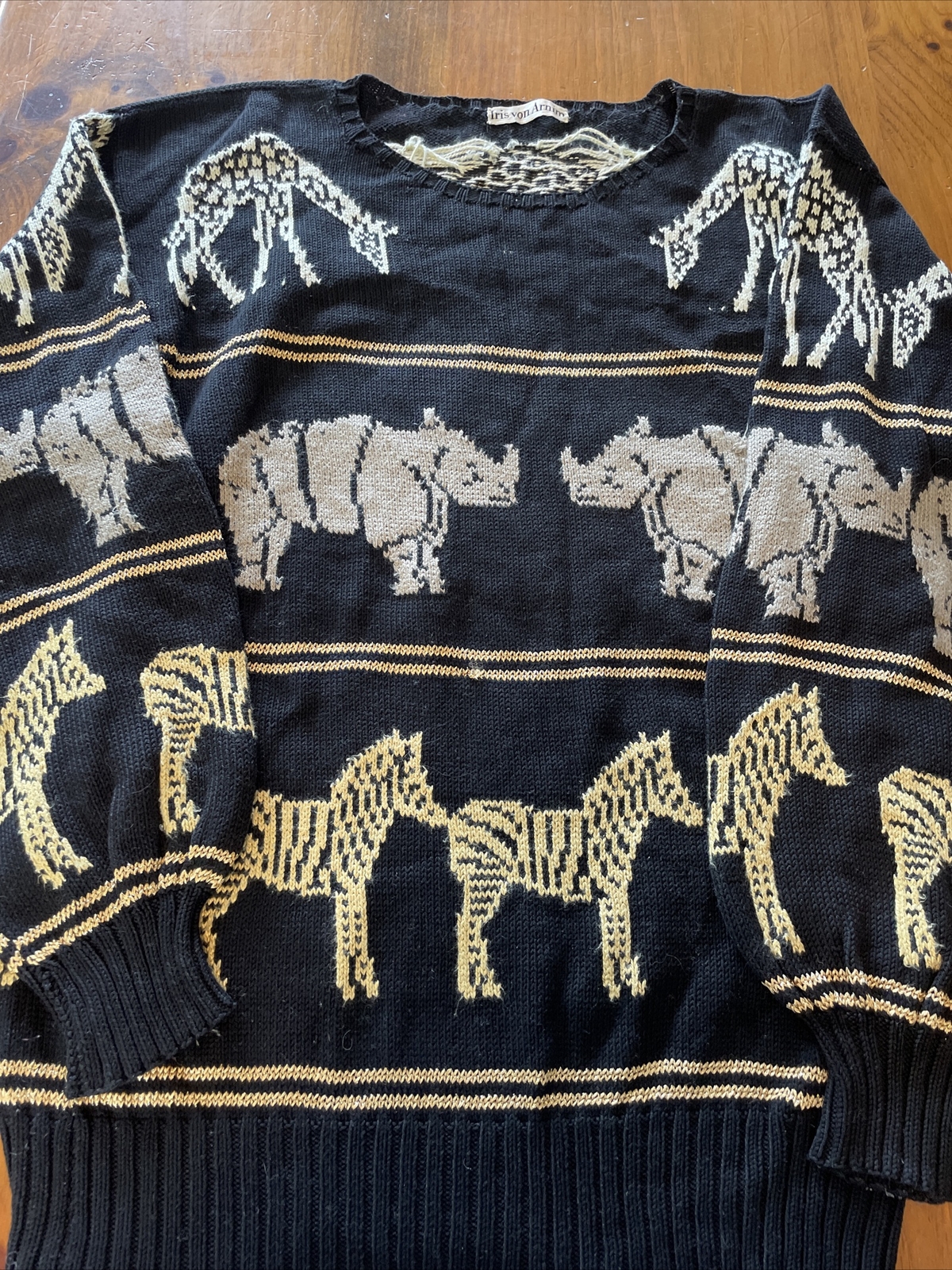 Vintage Iris Von Arnim Sweater Knit Western Germany Safari Animals Has Flaws