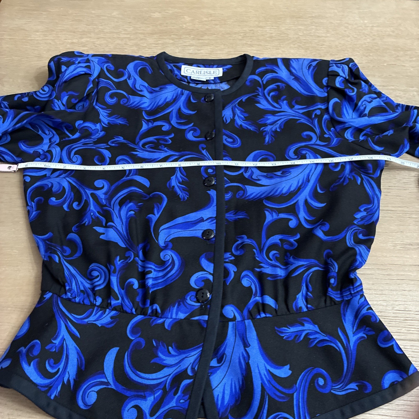 VTG CARLISLE Jacket Silk Wool Blend Women’s Sz 8 Blue Black Lined 80s W/Belt