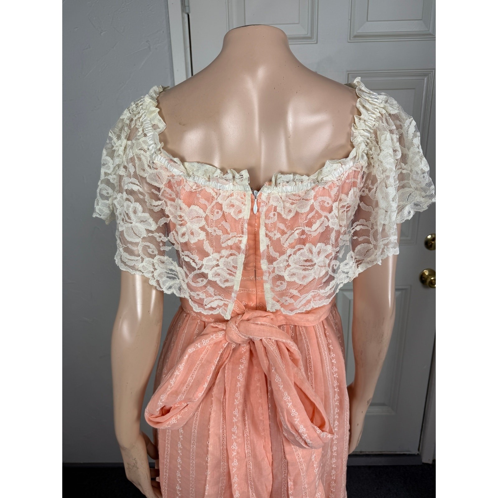 Vintage 70&rsquo;s Handmade Women&rsquo;s Dress Prairie Floral Cotton Lace Bridesmaid N10