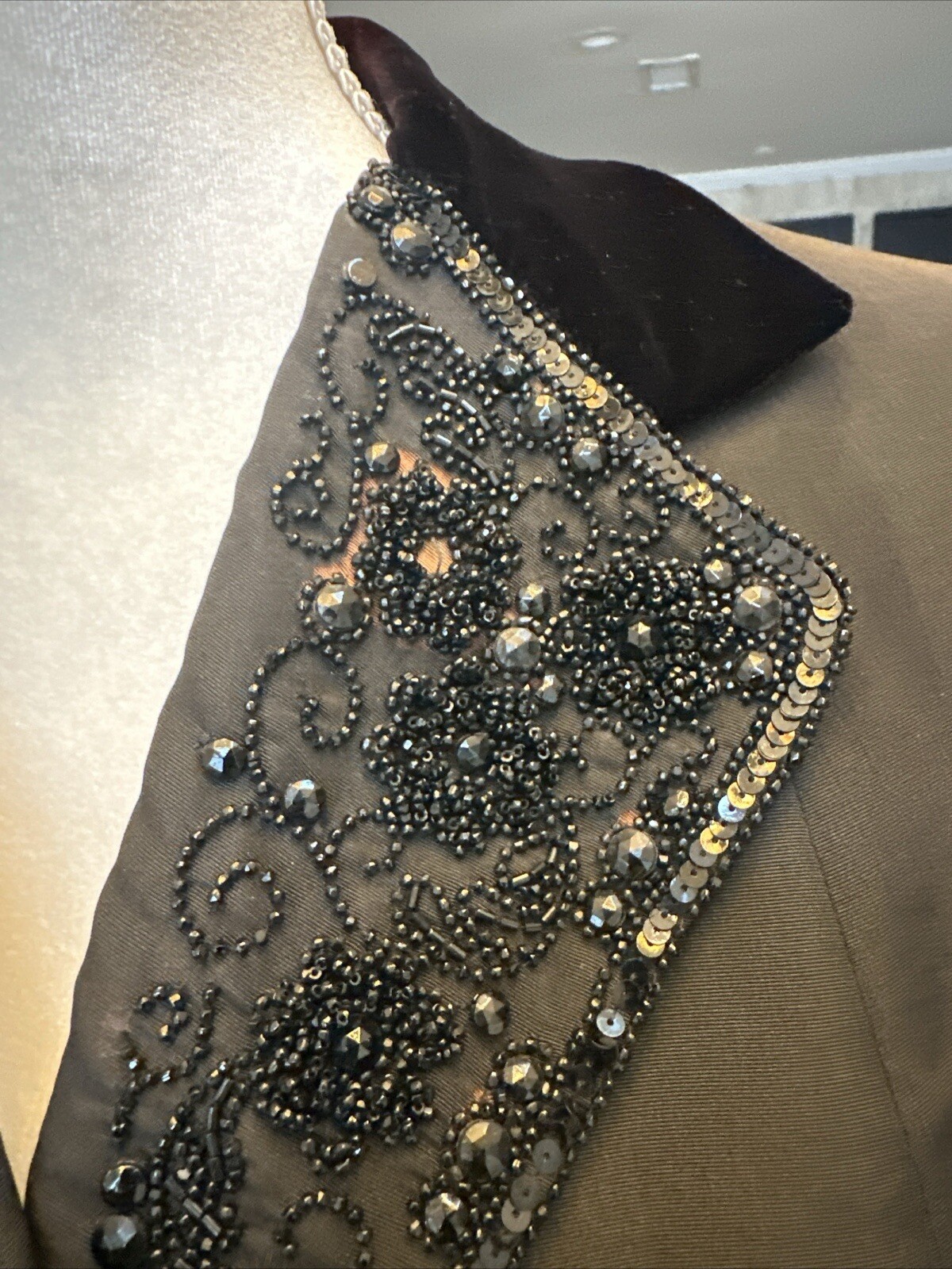 Bonwit Teller 40s Black Silk Faille & Beaded Velvet Lapel Jacket M