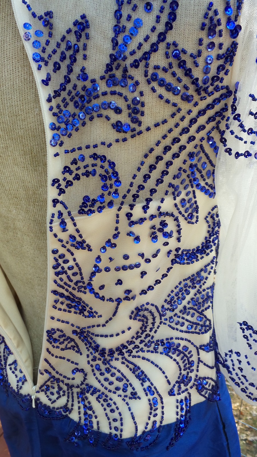 Vintage GARDENIA Blue Sequin Beaded Formal Cocktail Party Dress M/L