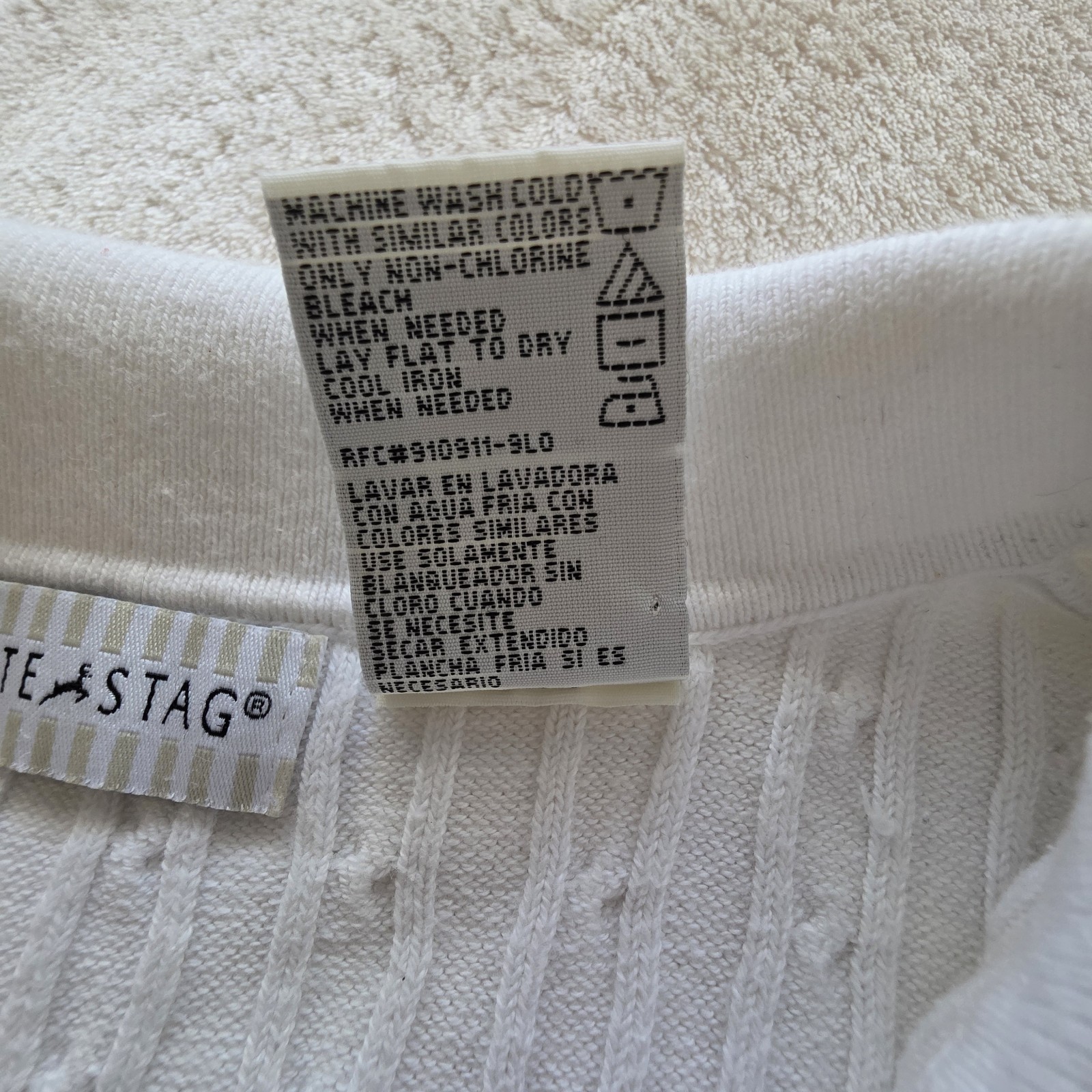 VTG White Stag Cable Knit Polo Sweater XL White 90s Streetwear Unisex Mens M L