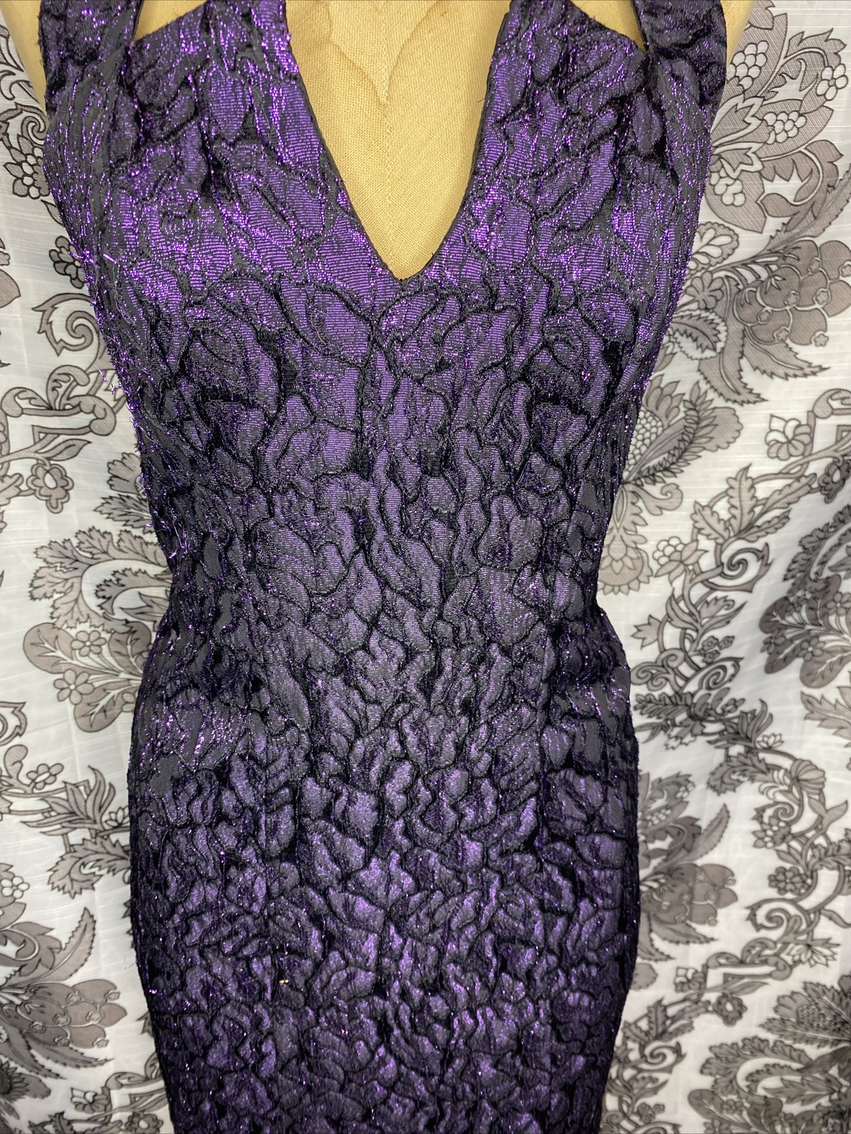 Vintage Flirtations Alfred Angelo Black Purple Metallic Formal Dress USA 5/6 EUC