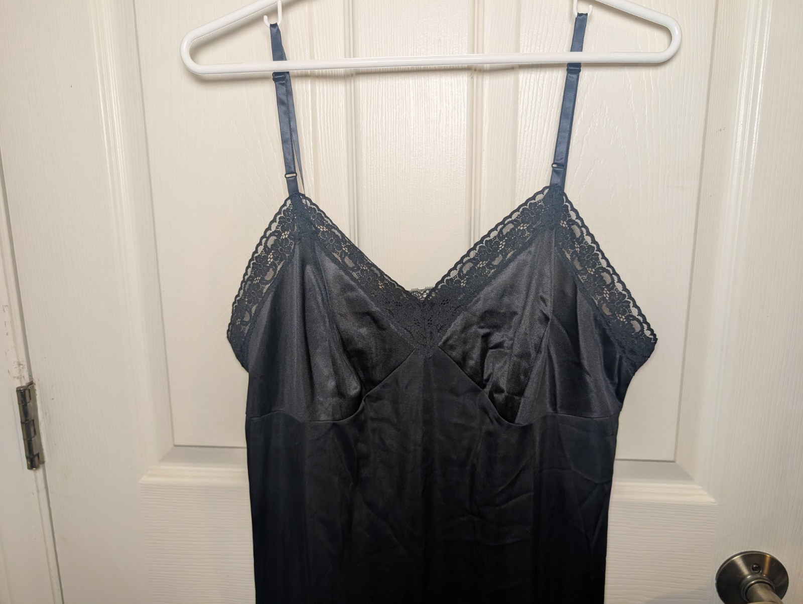 Vintage Vanity Fair Nylon Black Full Slip Dress Size 40 With Lace Trim