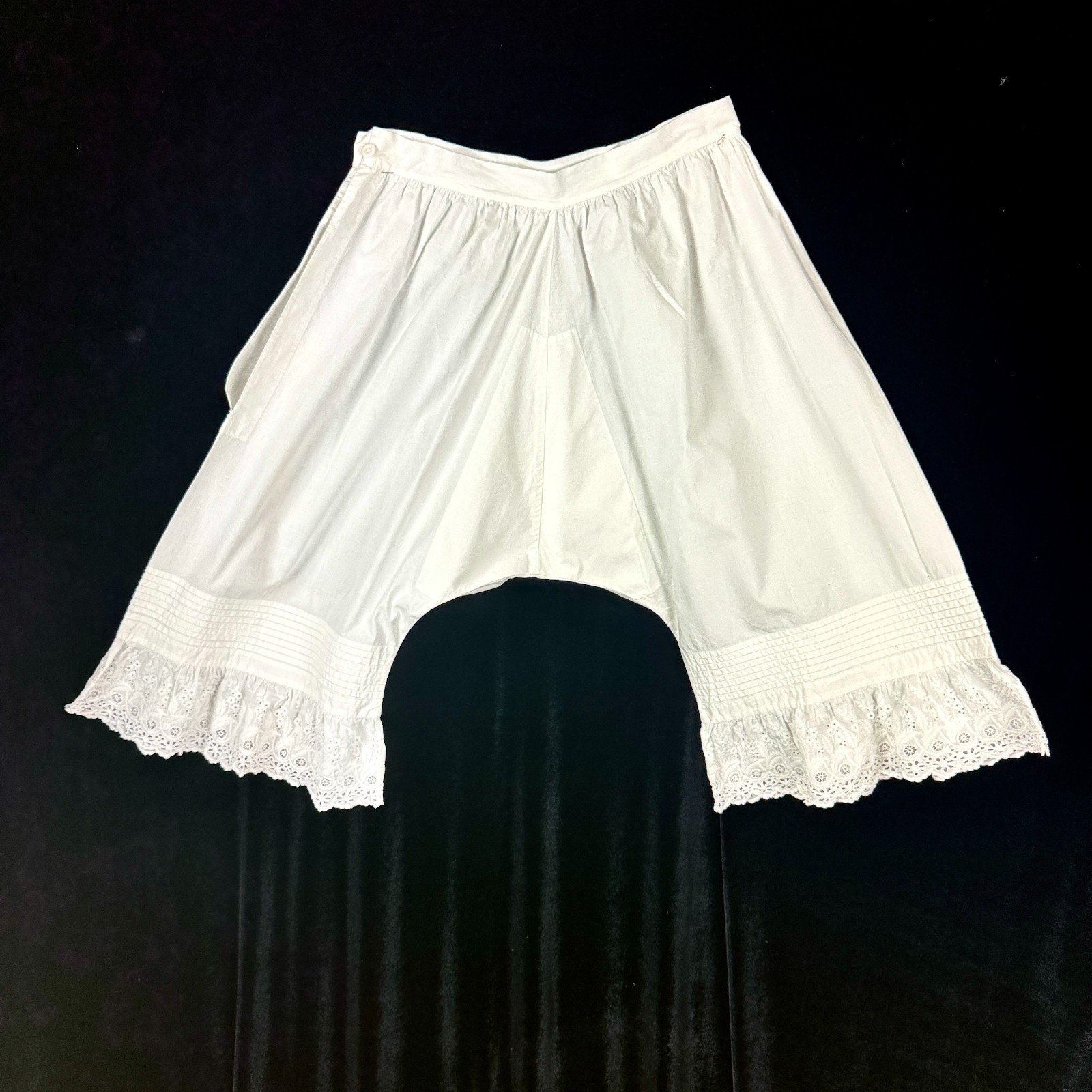 Antique Victorian Pantaloons Bloomers w/Crotch White Cotton 28in Waist Sm Flaws