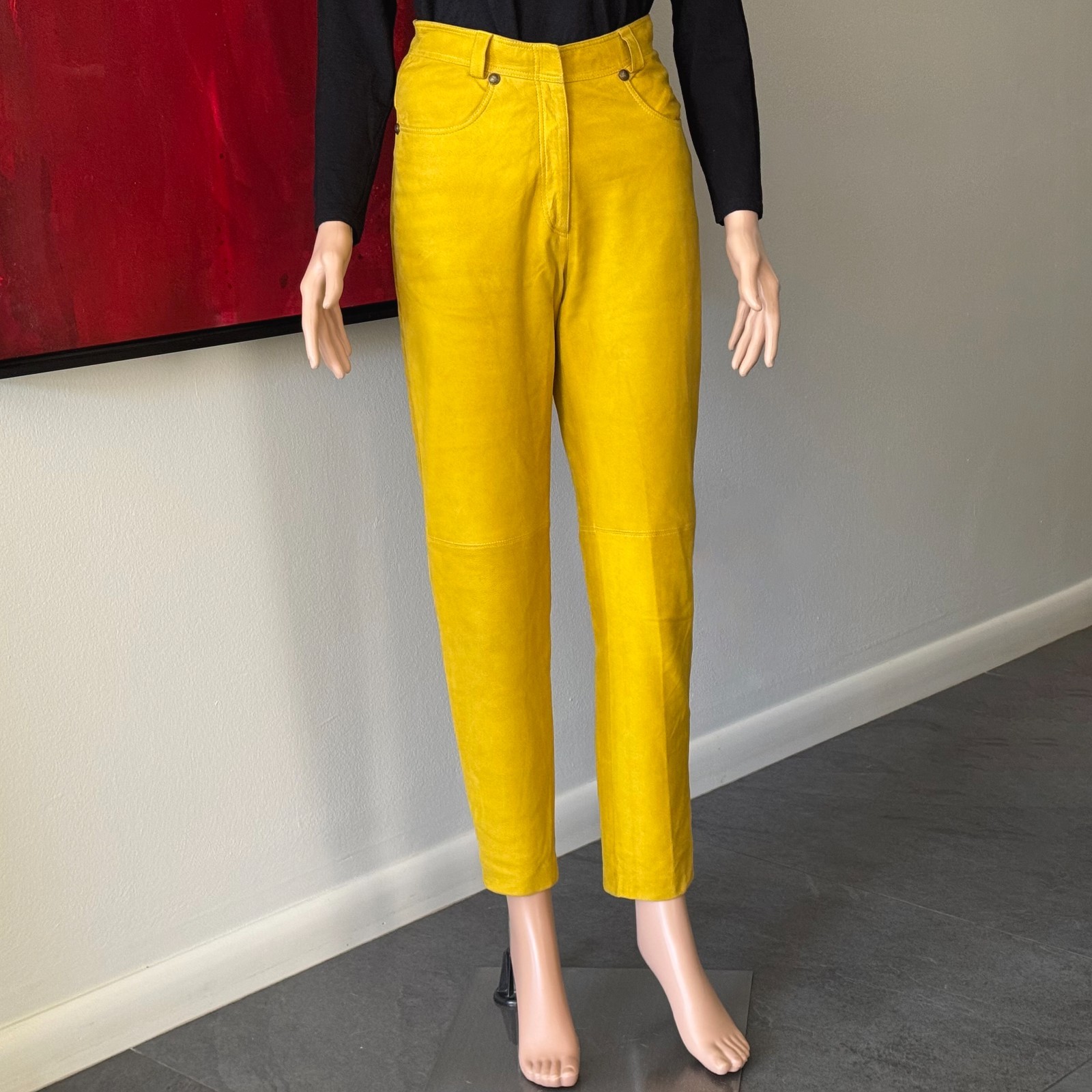 GIANNI VERSACE mustard yellow suede pants size 38/XS from F/W 1994/95