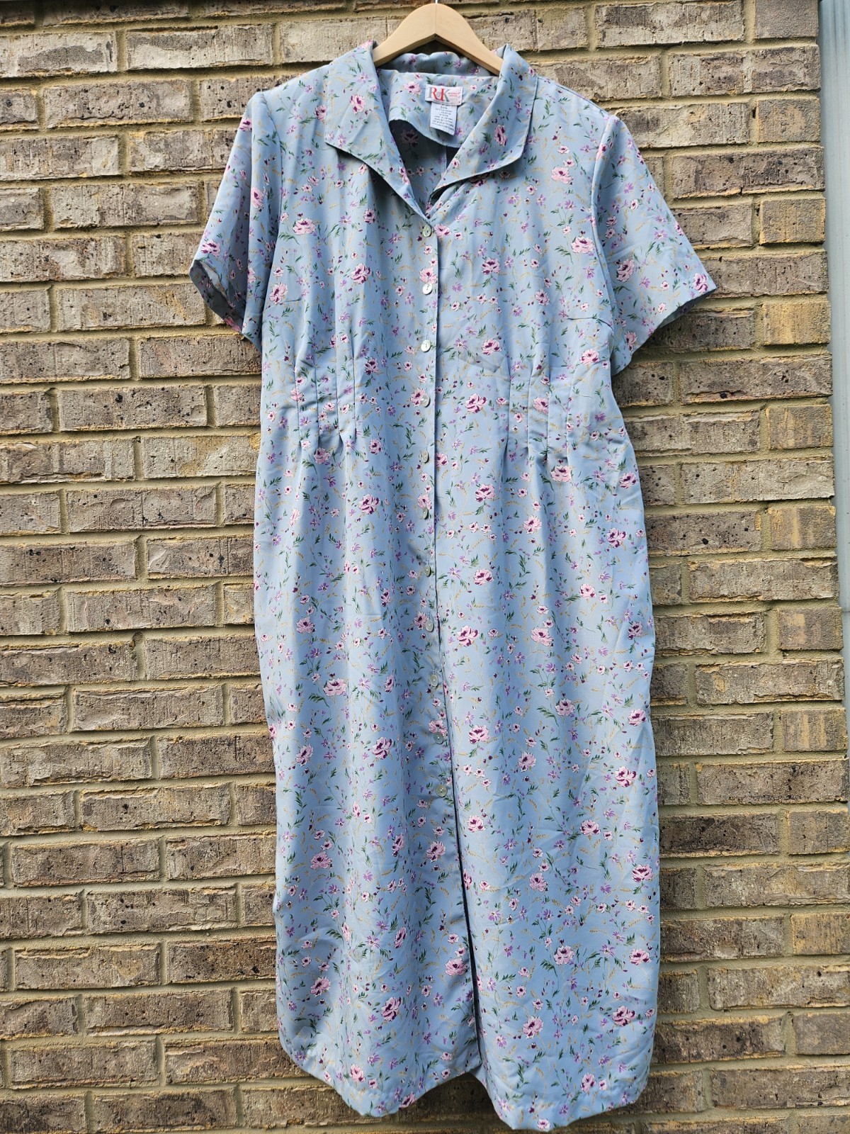 Vintage Womens Plus Floral Button Front Dress Housecoat