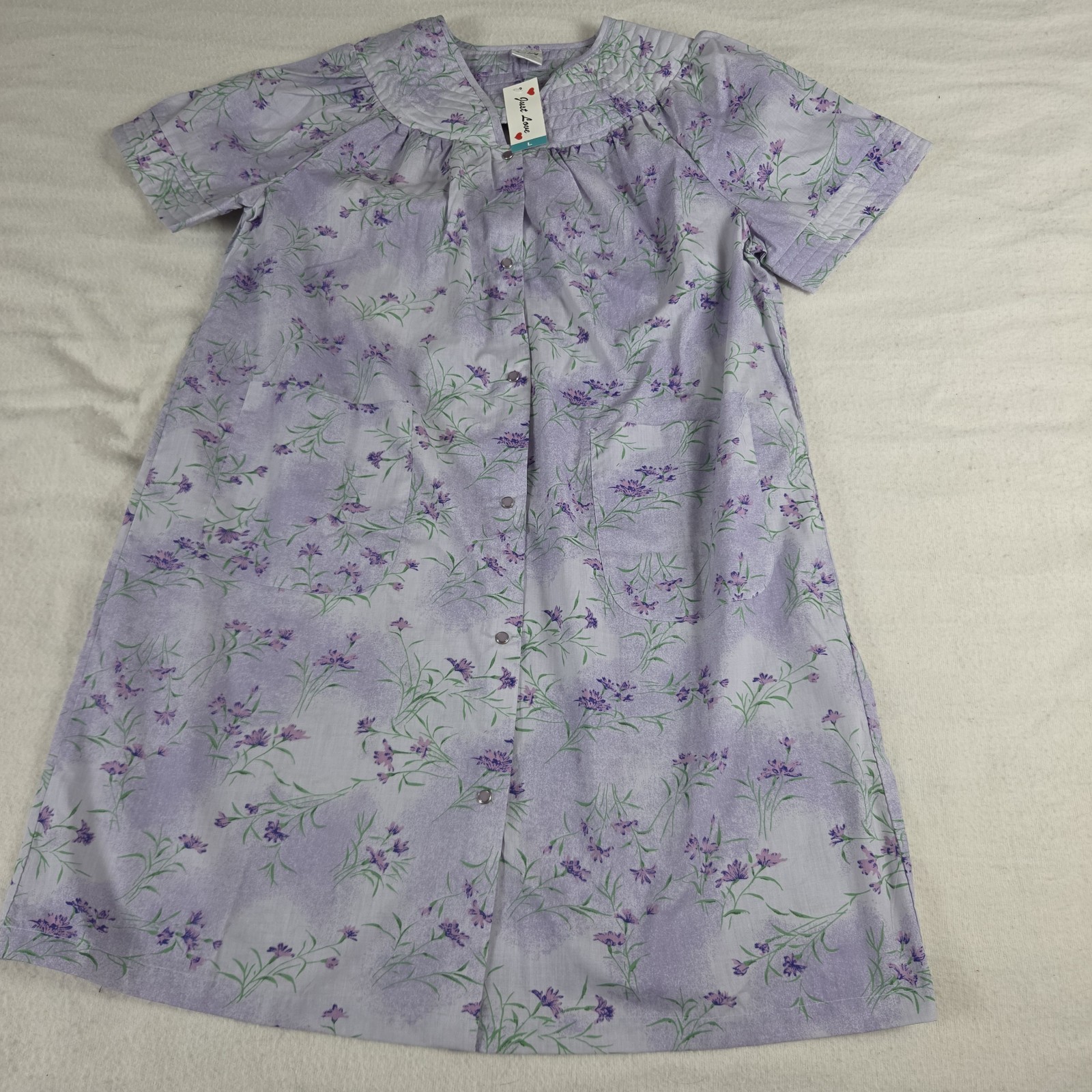 NEW Purple Floral Snap Front Housecoat Robe Size L