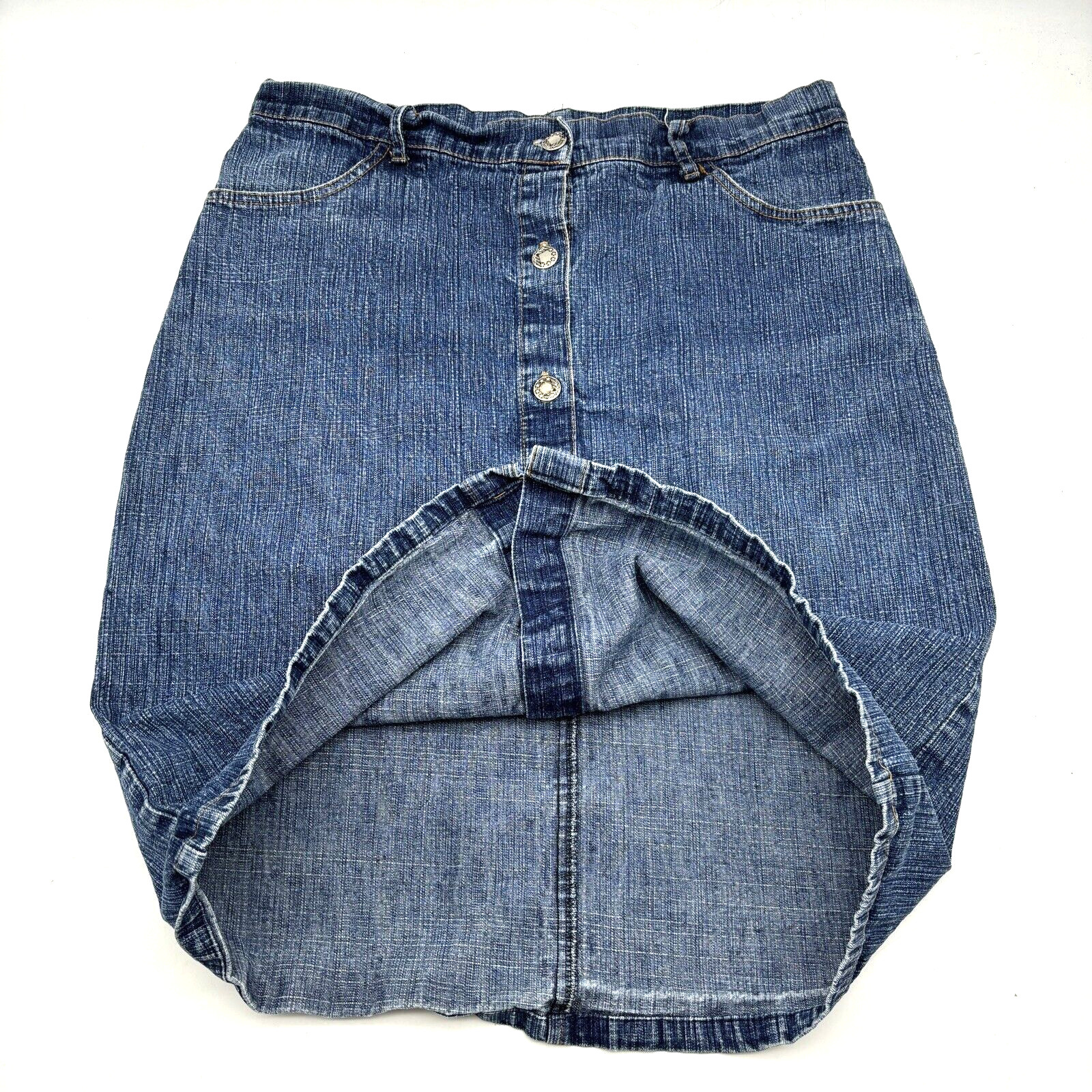 Vintage 90s P&S USA Medium Wash Button Down Denim Pencil Skirt 30×21.5&Prime;