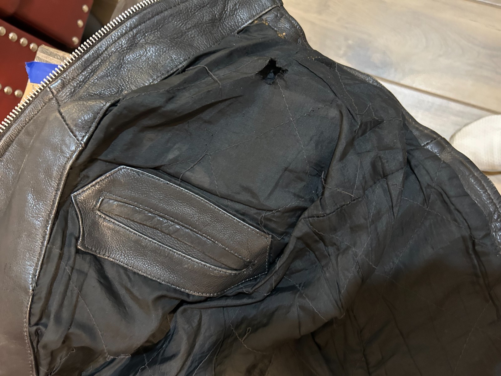 Vintage Leather Motorcycle Jacket Black Men&rsquo;s Small W/Zipper Pockets And Snaps