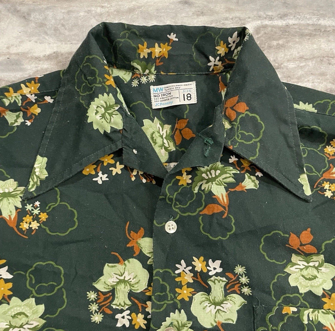 Vtg 70s Floral Cottage Core Mod GoGo Disco Button-Down Shirt JC Penney Womens 18