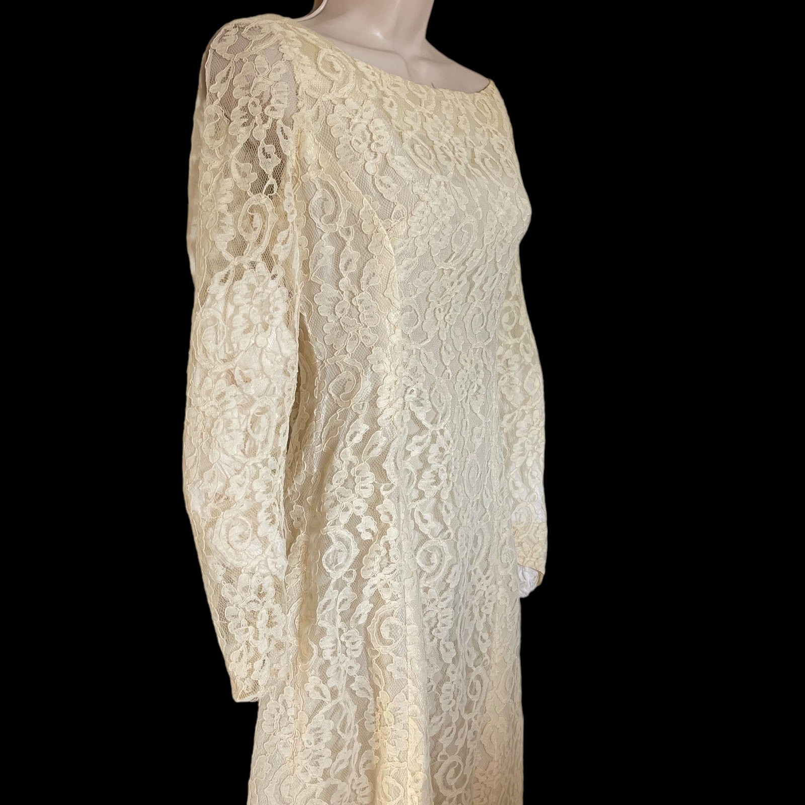 60&rsquo;s Watteau Train Mod Lace White Party Dress Bow Back