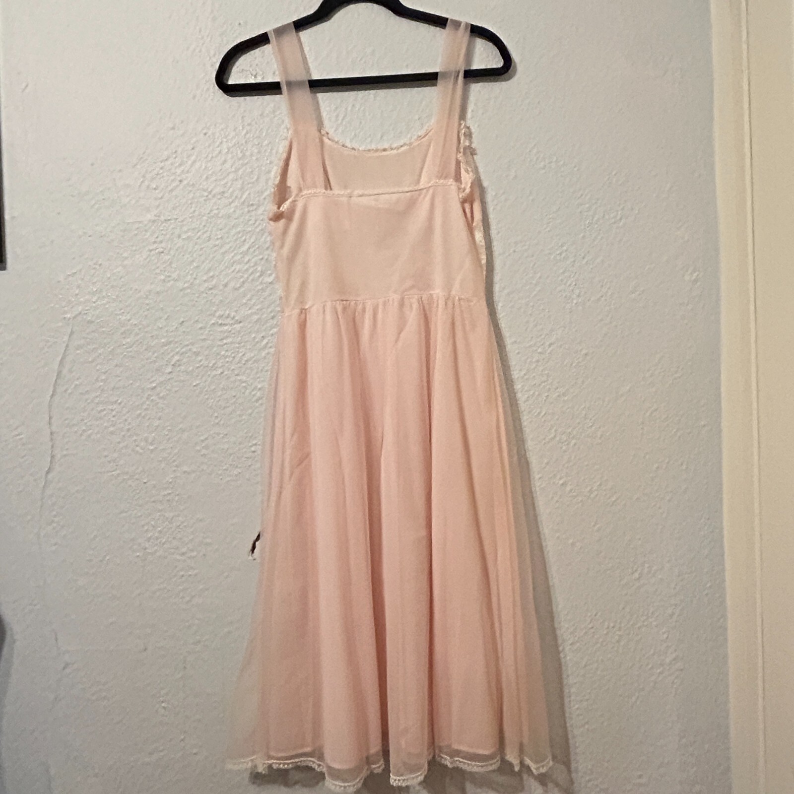 Vtg 50s Sz S Pink Babydoll Nightgown Chiffon Lace Nylon Boudoir Glamour