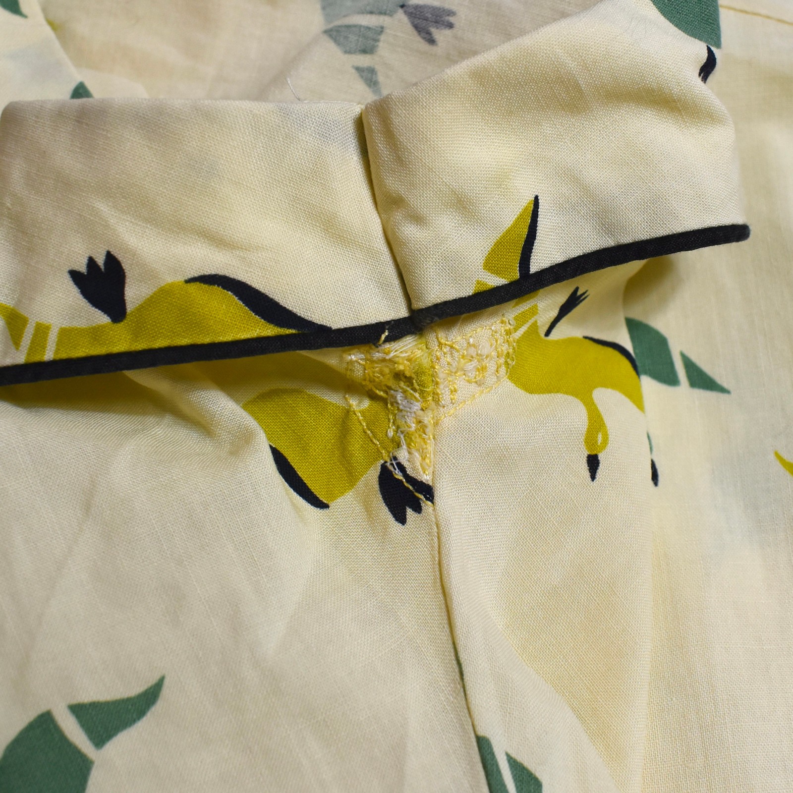 Vtg 40- 50s Day Dress/House Dress Butter Yellow Novelty Bird Print Geese L