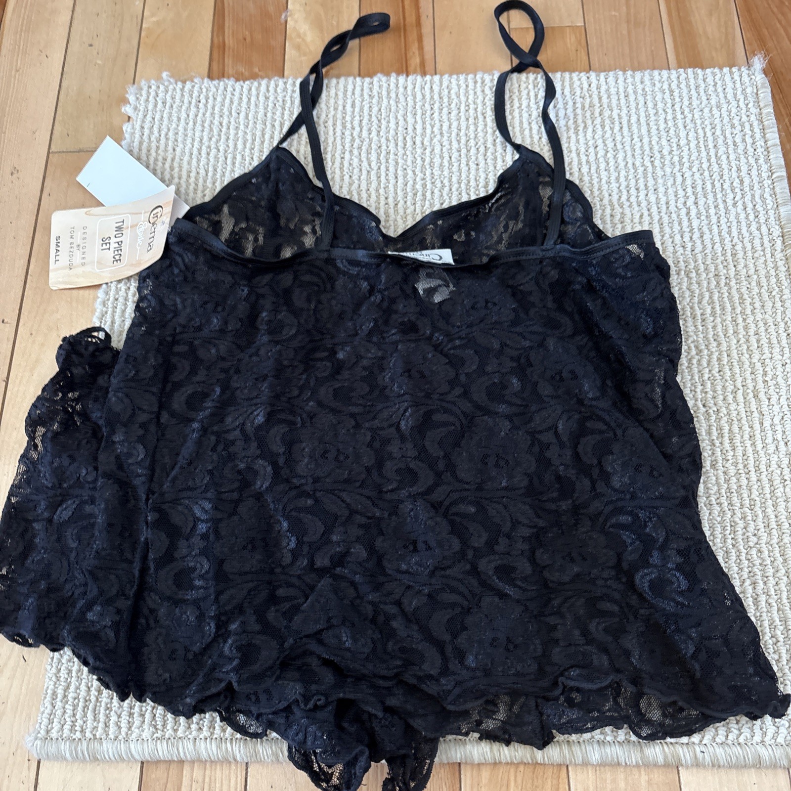 Vintage Cinema Etoile Lace 2pc solid stretch black Lingerie nylon Small NWT