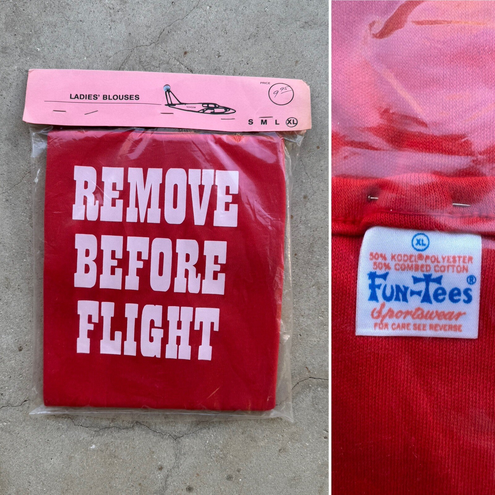 NIP 1970s Fun Tees Sportswear REMOVE BEFORE FLIGHT Aviation T Shirt XL Humor