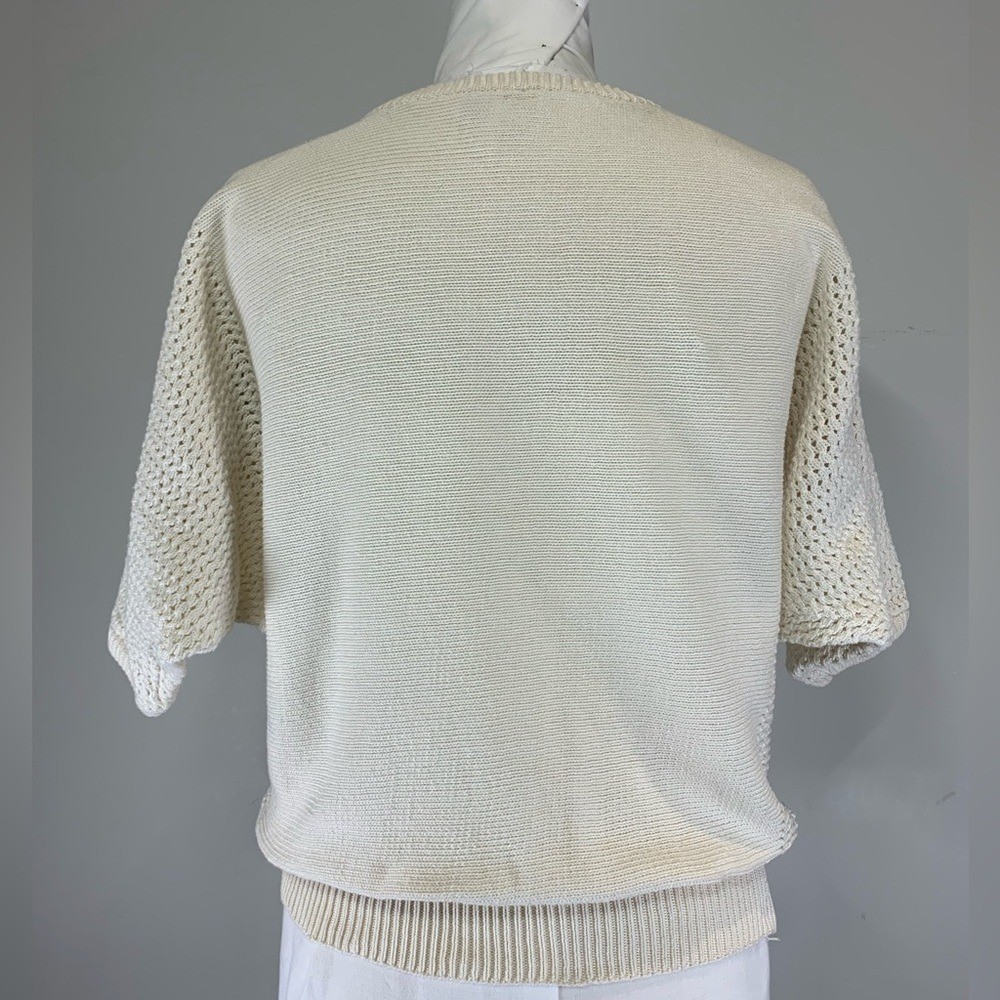 Vintage Kyouko Design Studio Pastel Floral Embroidered Cotton Knit Sweater