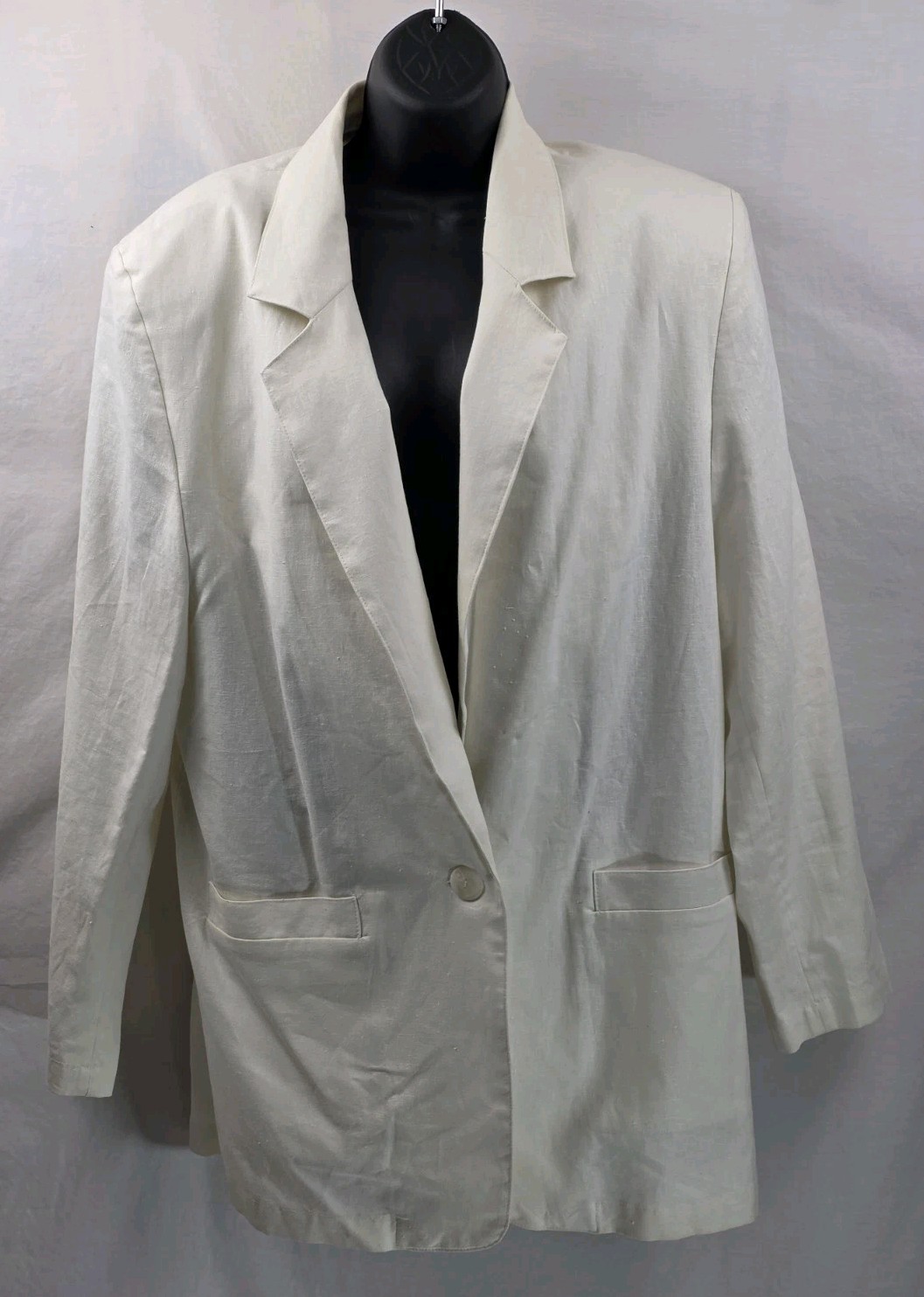 Vtg Rafaella Womens Cream Linen Blend Blazer Sz 16 Padded Shoulder Retro Career