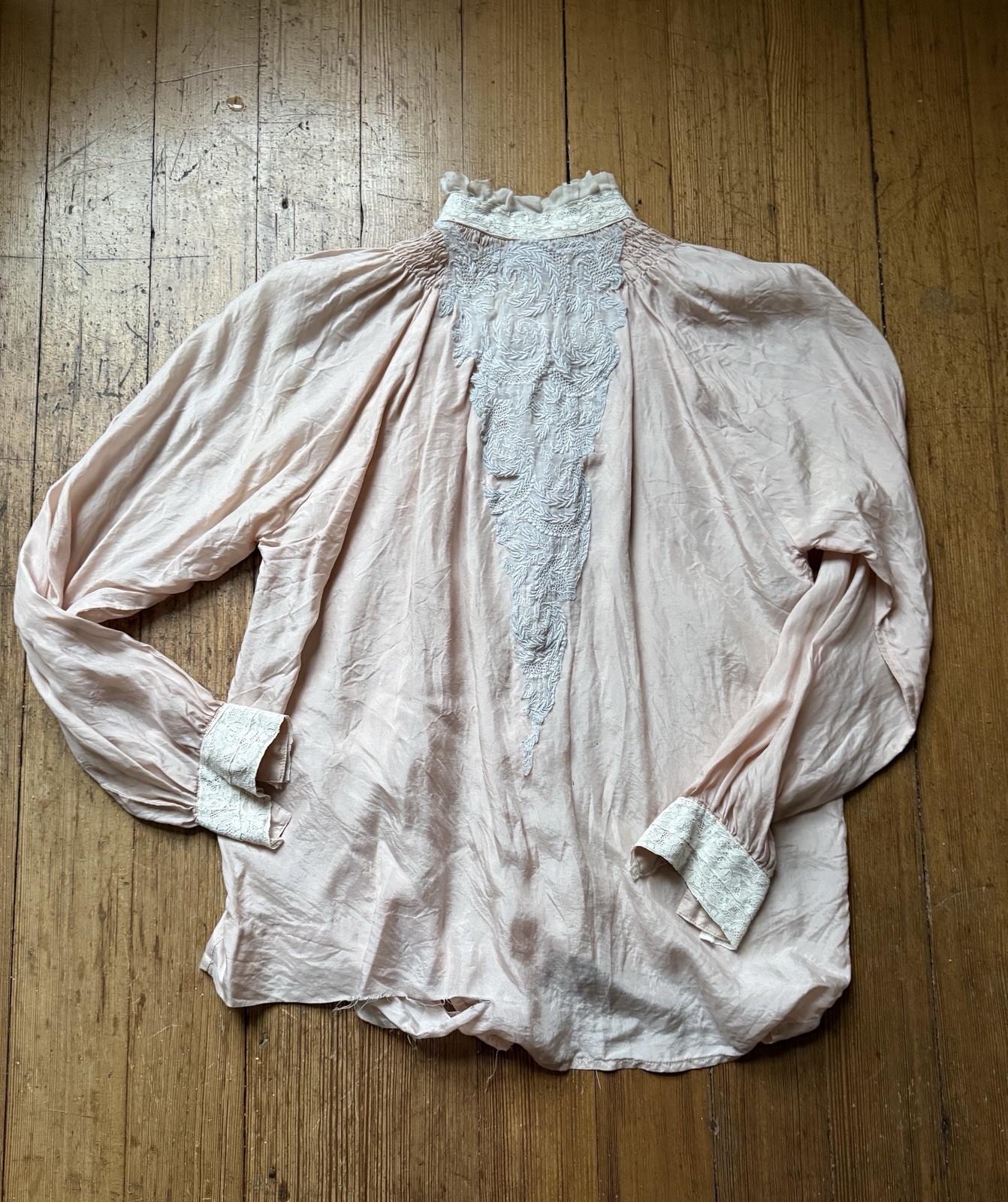 True Vintage Rare Victorian-Edwardian Blush Silk Lace Blouse