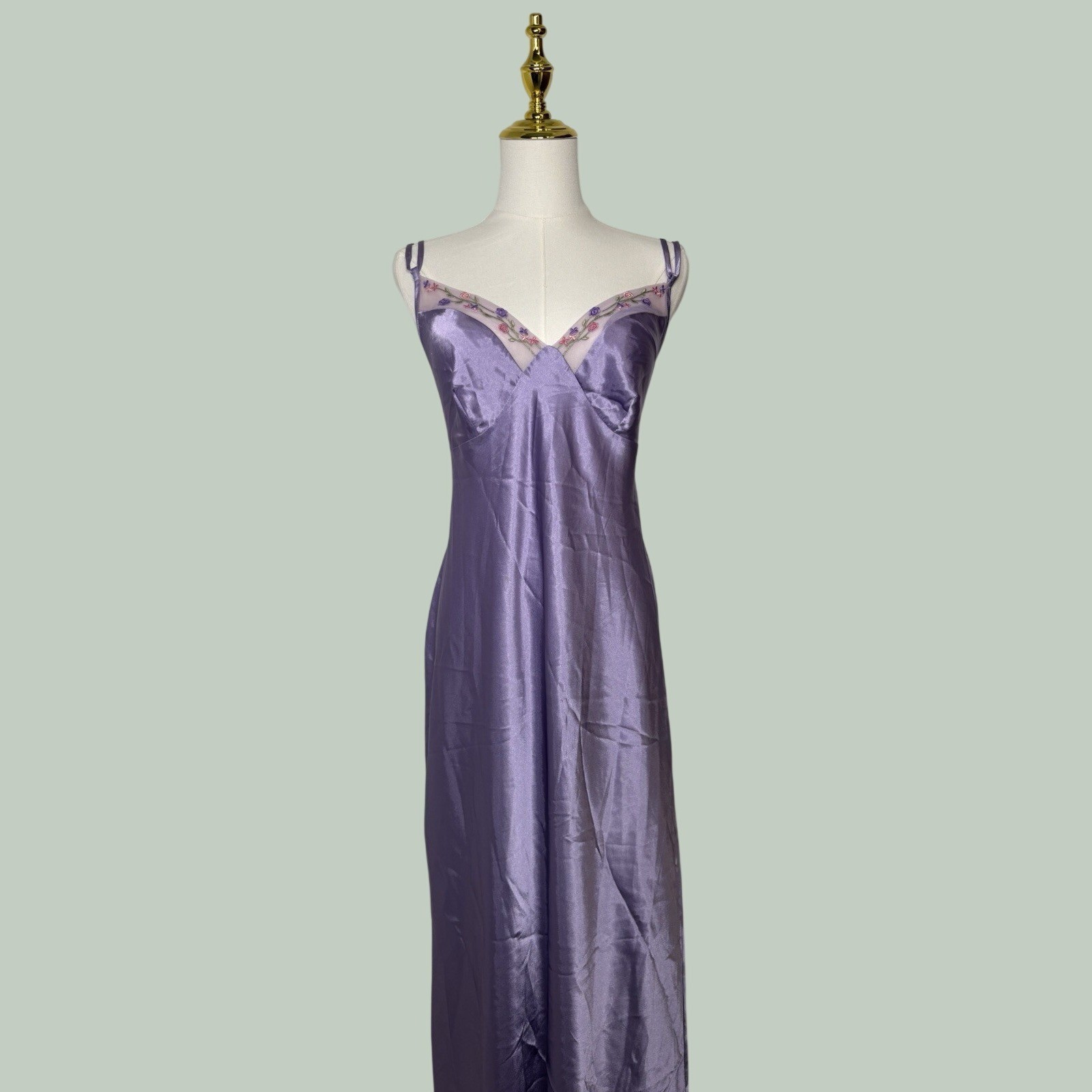 Vintage California Dynasty 80s Cottagecore Slip Gown Sleep Slip Floral Lace Y2K