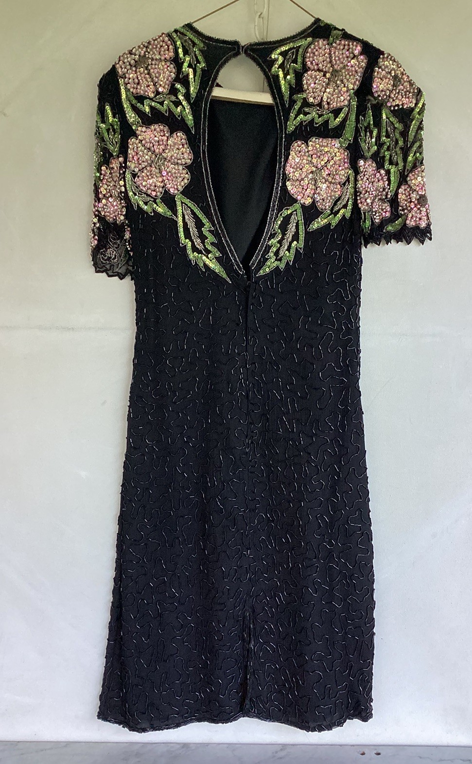 Vintage 80’s 100% Silk Sequin Beaded Dress Size P S