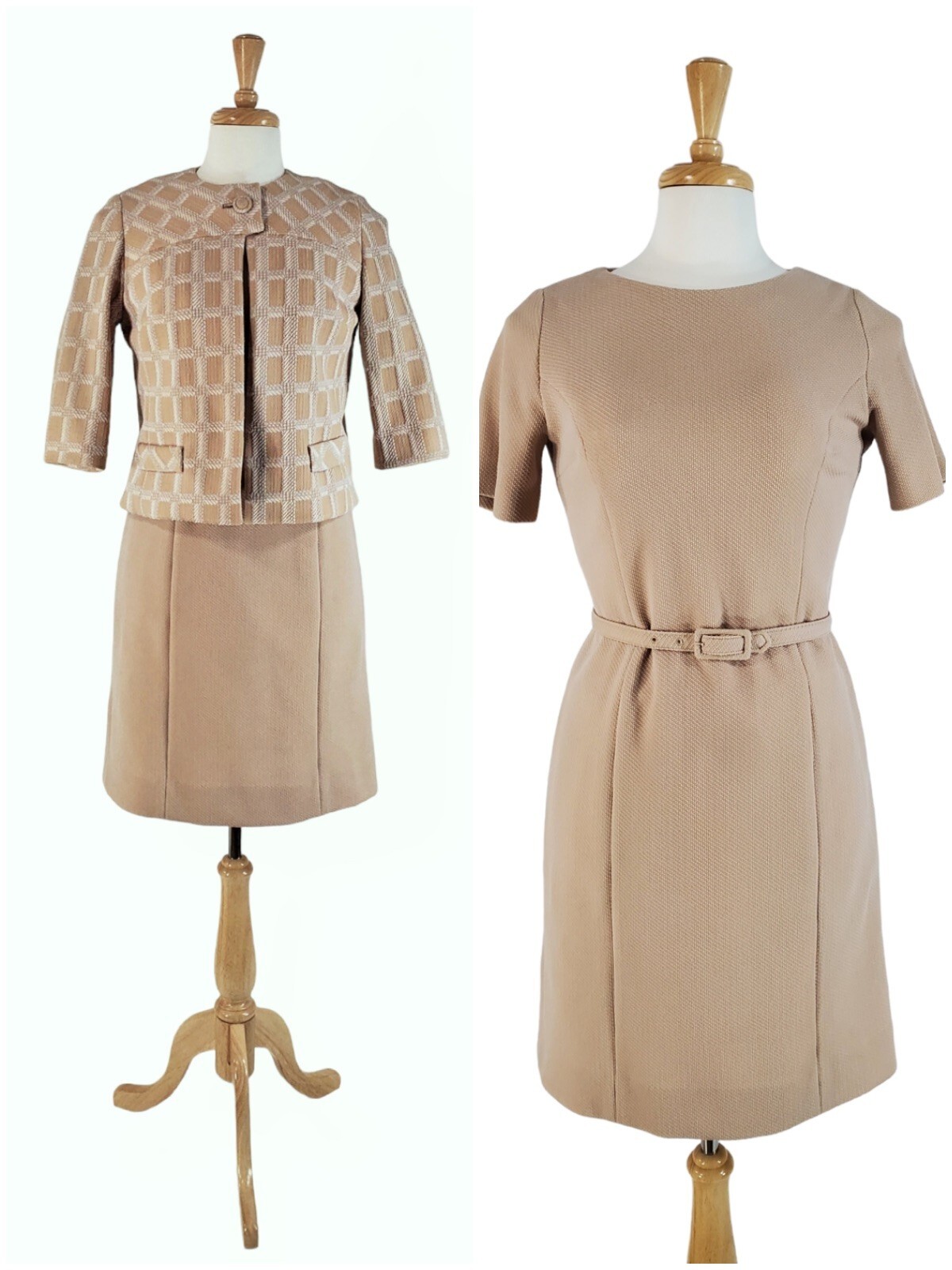 Vintage 70s Dress, Jacket and Belt Set – 1970s Double-knit Dress Suit – med, lg