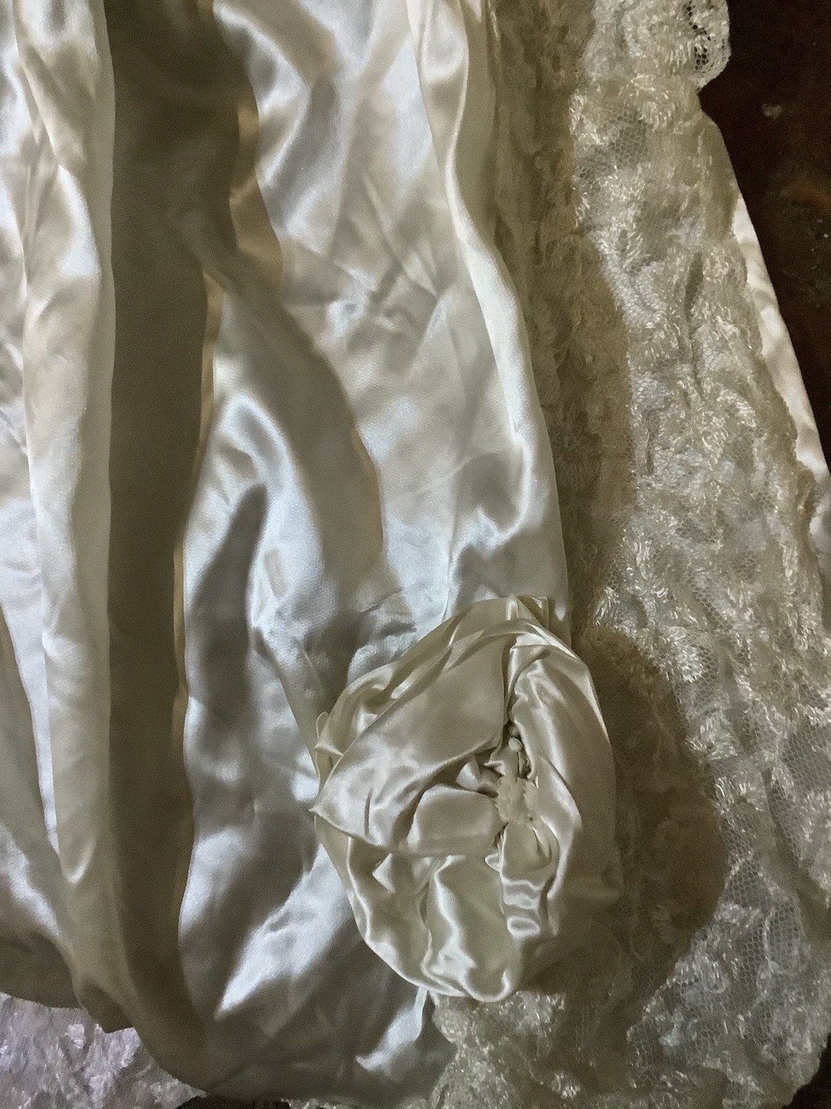 Vintage Early 1930’s Lily Of Valley Satin Roses Lace Jewel Wedding Gown 34-28-52
