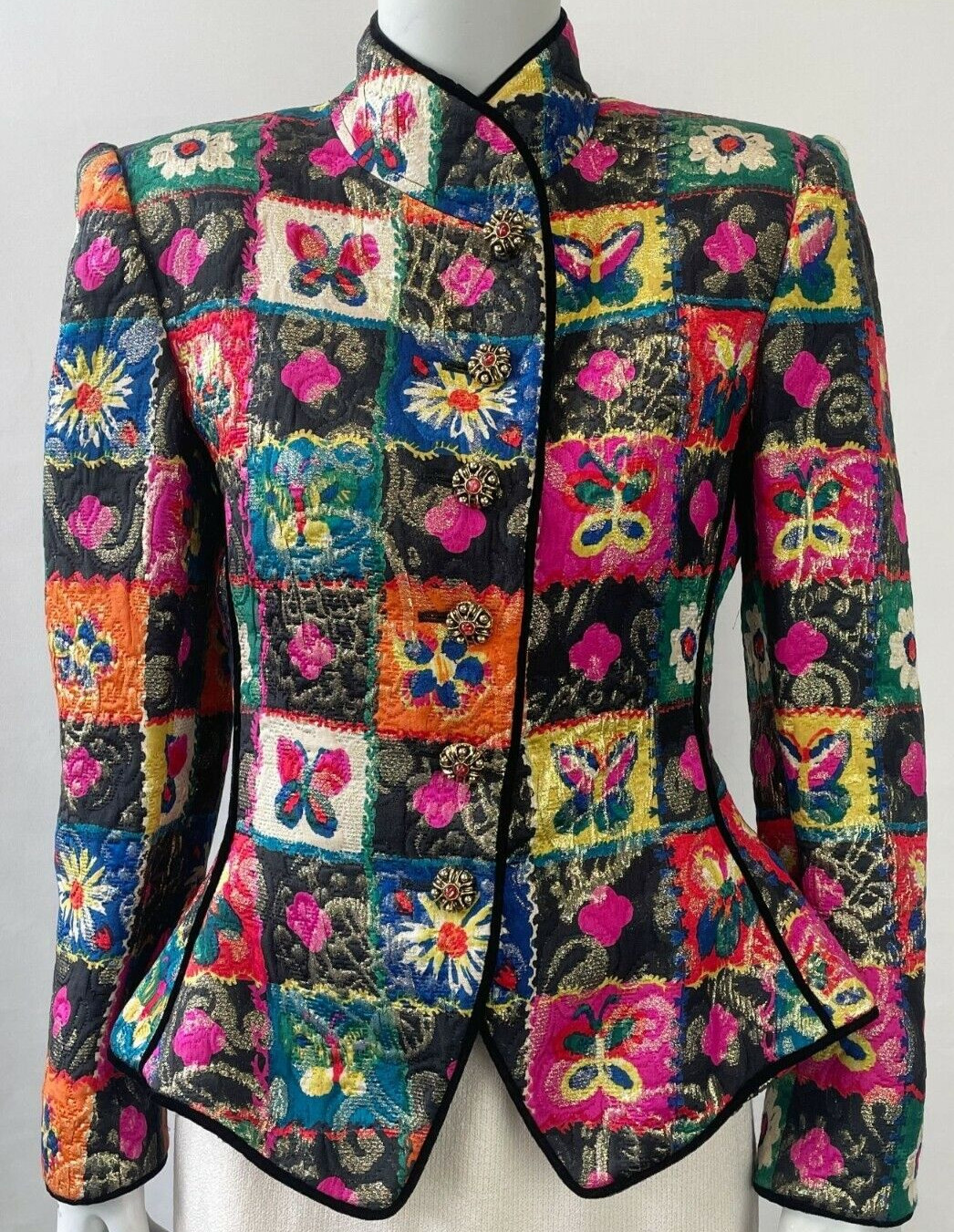 EMANUEL UNGARO Vintage 6 Butterfly Jacket Embroidered Buttons 1990&rsquo;s Small Rare