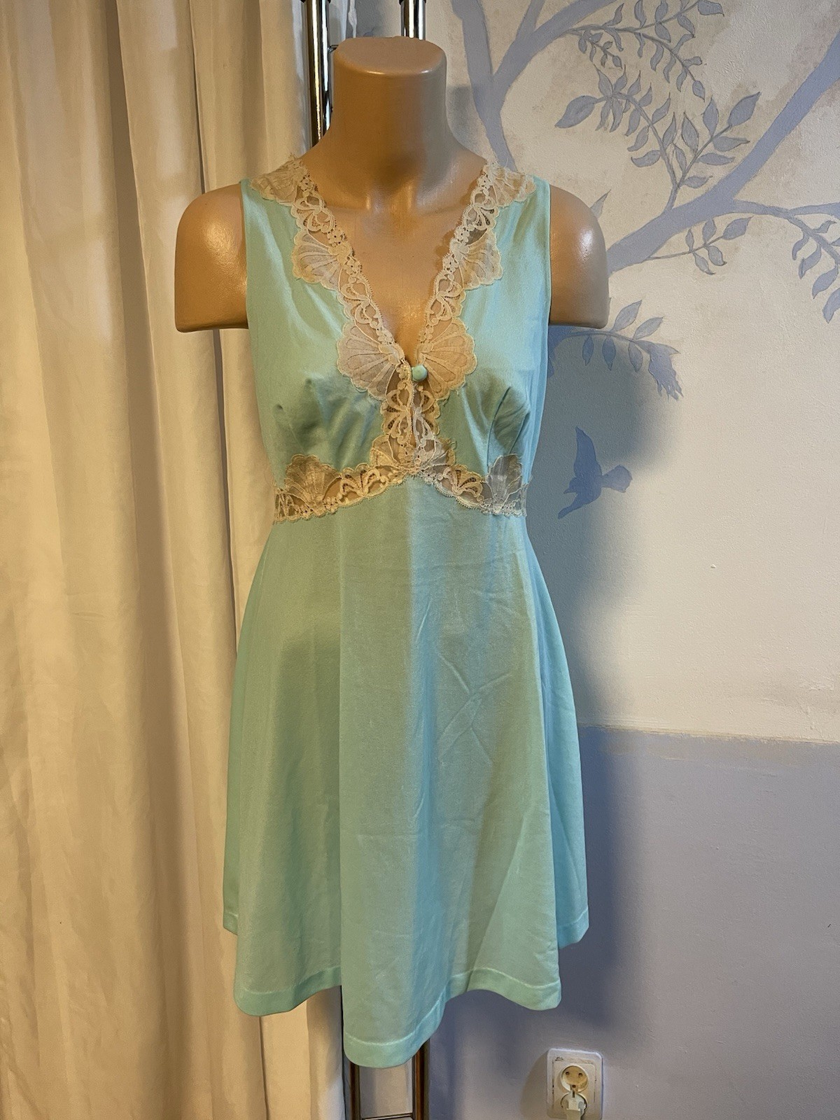 Rare Emilio Pucci Formfit Rogers Aqua Blue Slip Dress With Lace 1960s Size M *