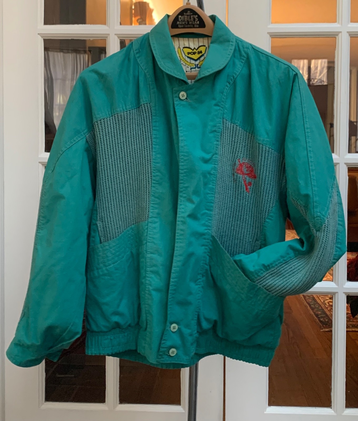 80&rsquo;s Vintage POP 84 Green Cotton Jacket Bomber Baseball Made In Italy S M 6 8