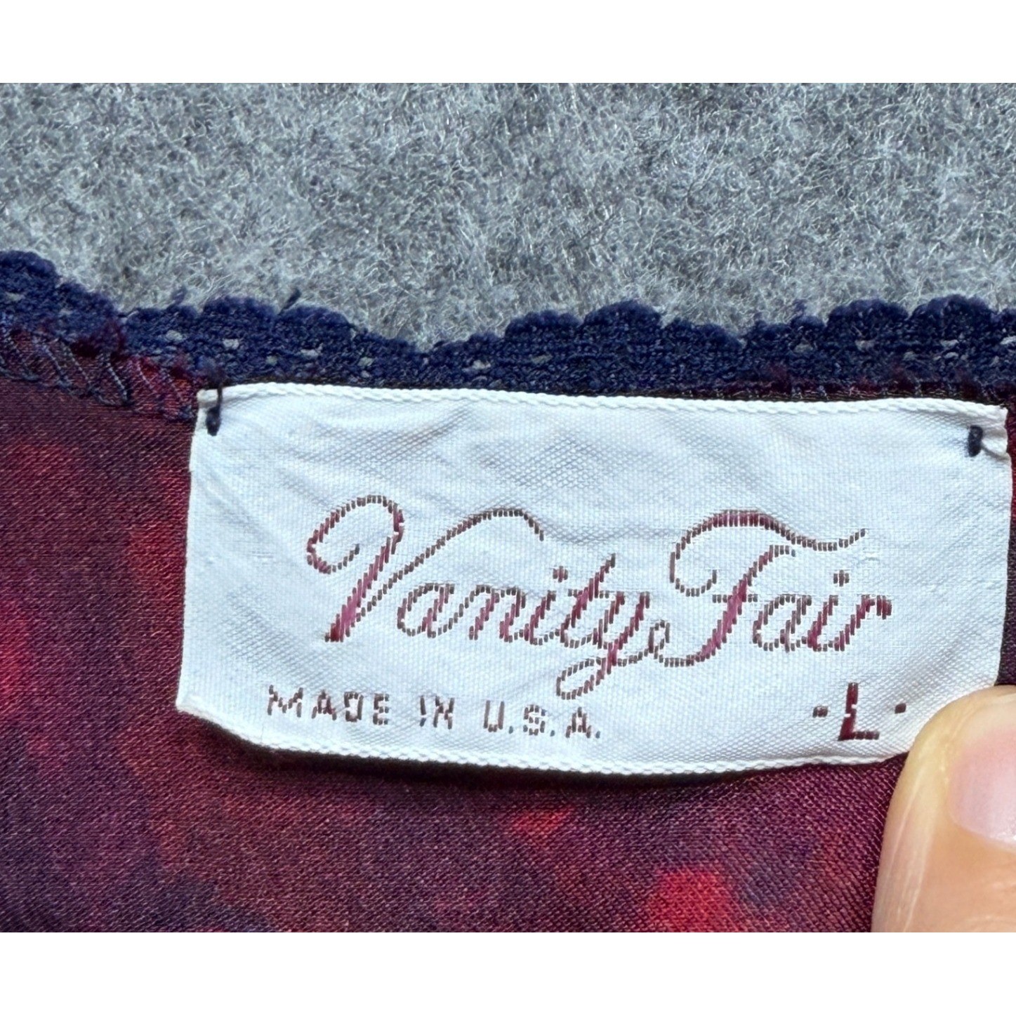 Vintage Vanity Fair Red Rose Floral Satin Lace Nightgown Made in USA Large
