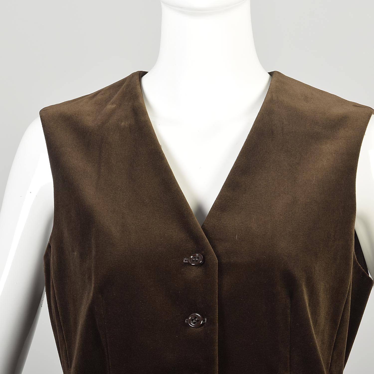 Small 1970s Halston Brown Velvet Two Piece Set Vest and Skirt Button Up Vest