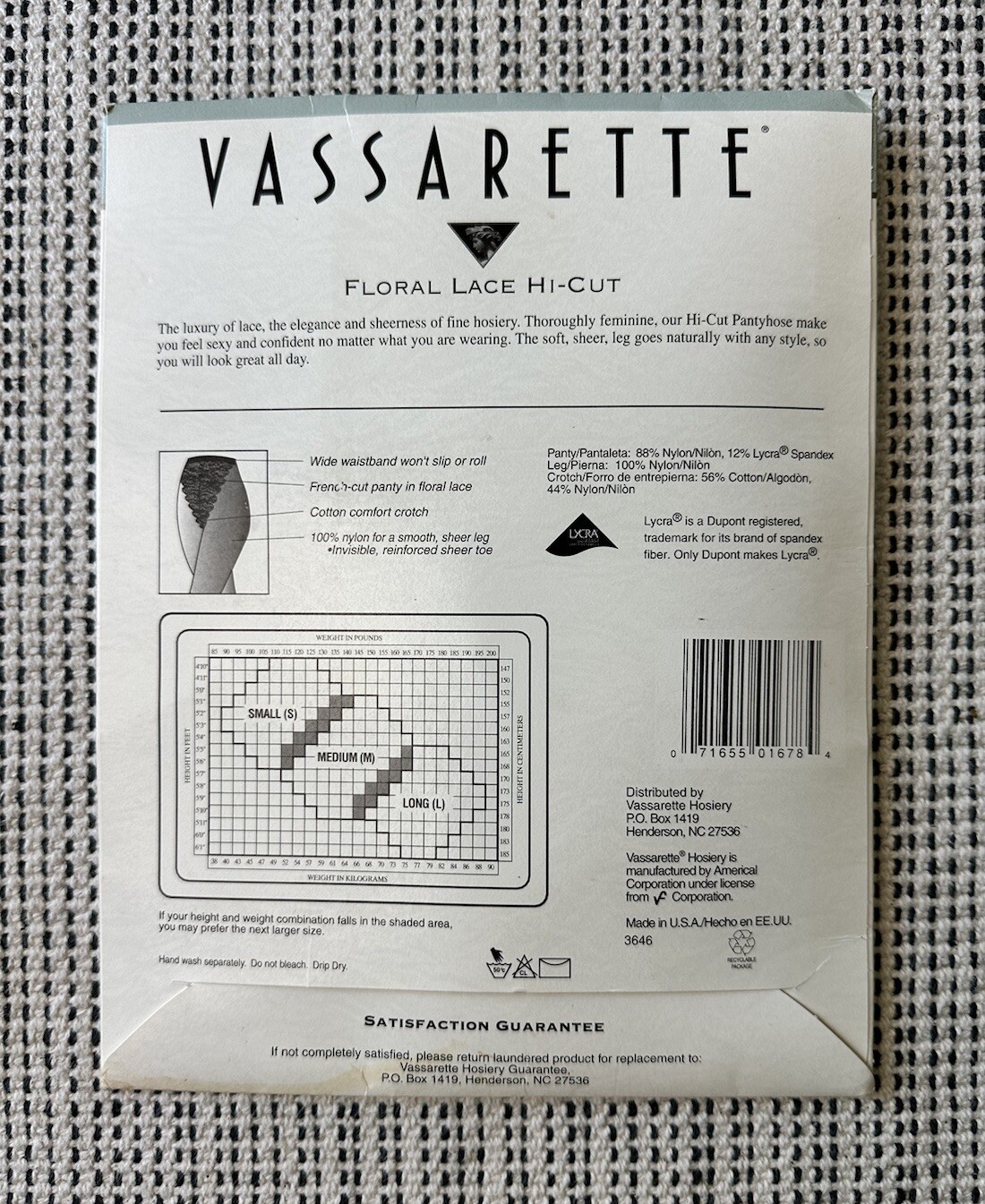 Vassarette Intimate Hosiery SM Off Black 7640 Floral Lace Hi Cut Panty Sheer Leg