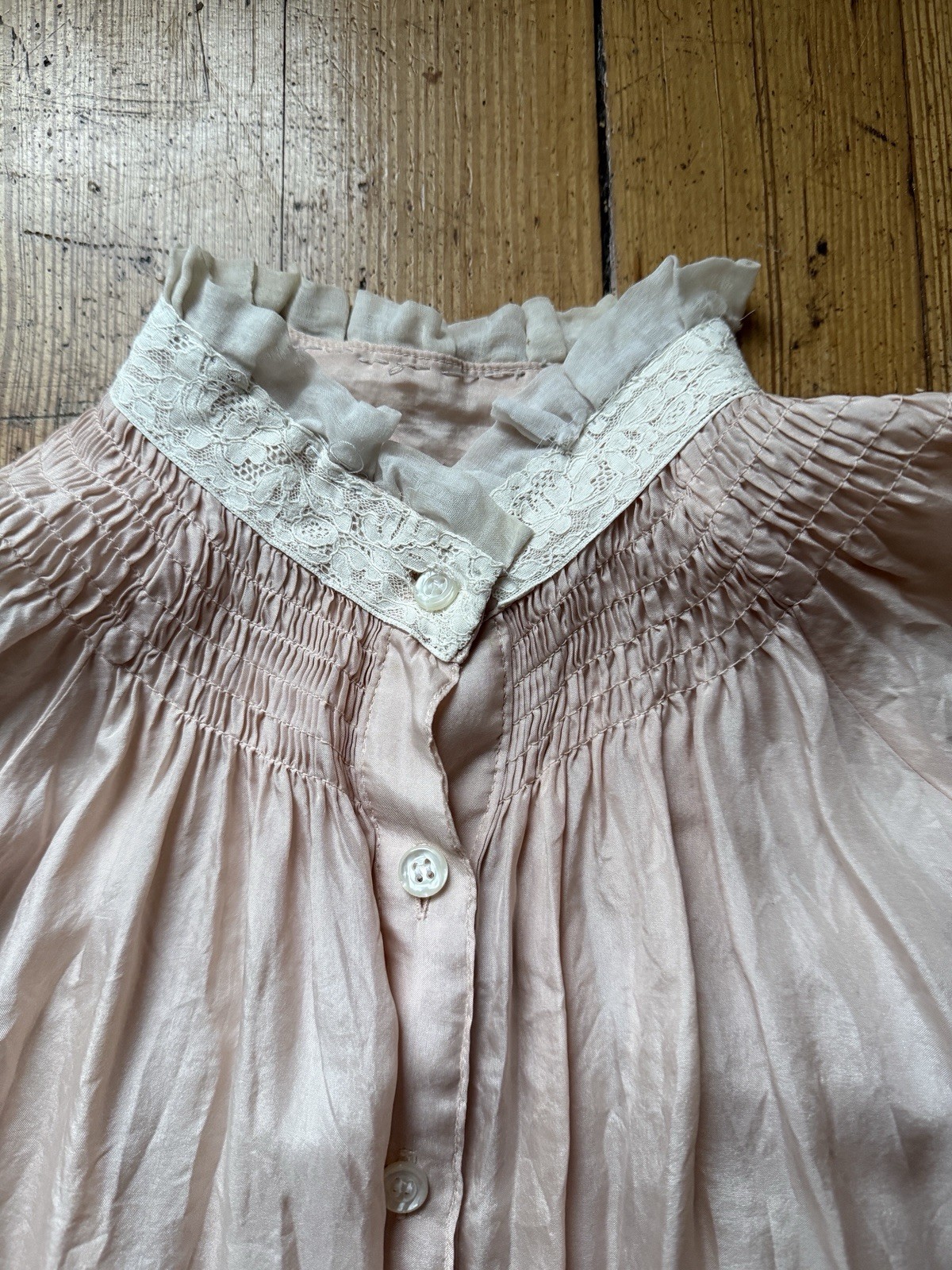 True Vintage Rare Victorian-Edwardian Blush Silk Lace Blouse