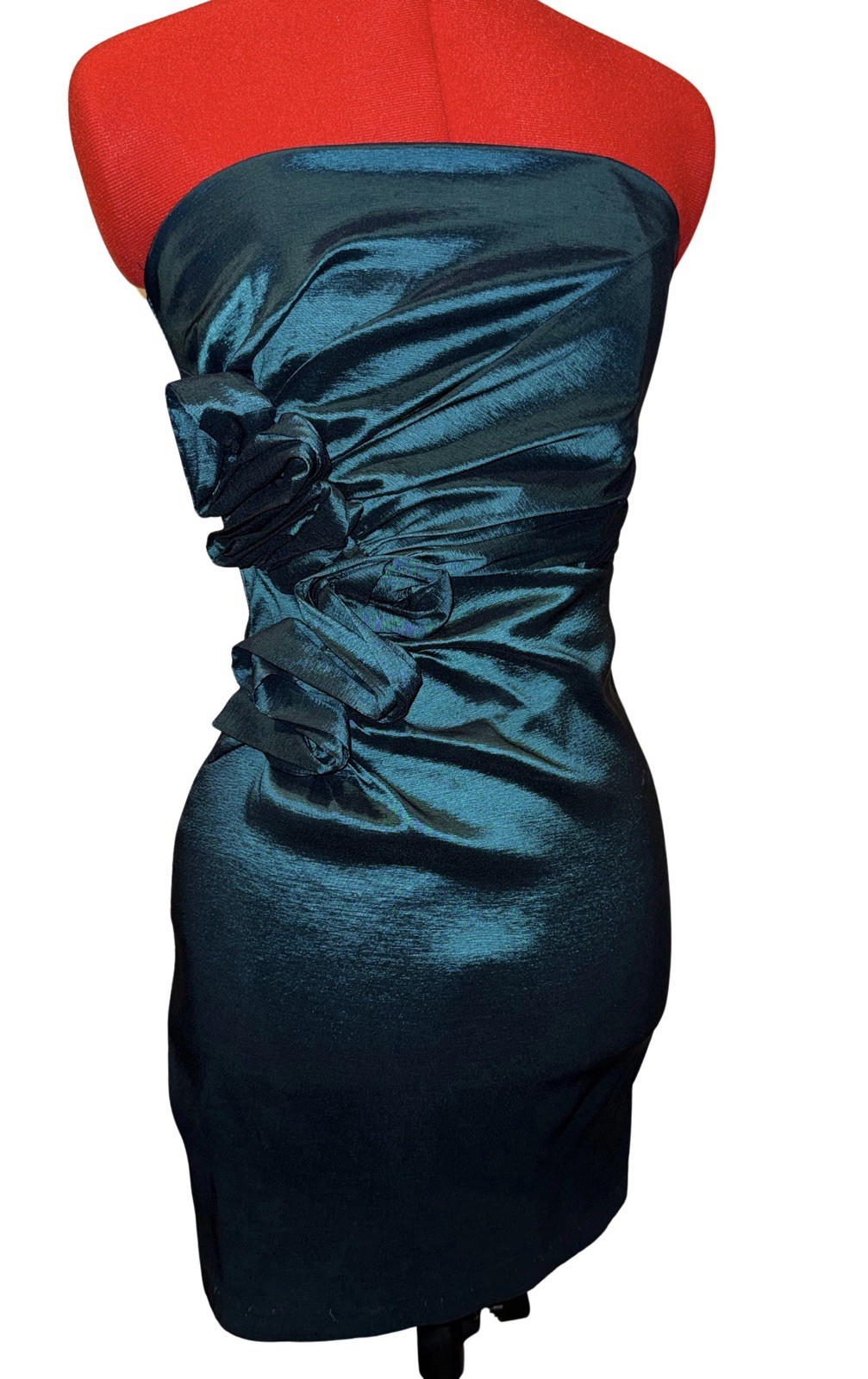 Jessica McClintock for Gunne Sax Vintage 80s 90s Prom Dress Teal Taffeta Rosette
