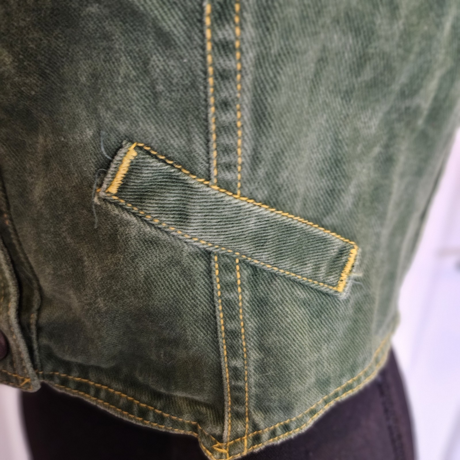 1970&rsquo;s Green Denim Halter Top Snaps Open Back Vintage Y2K Size 13