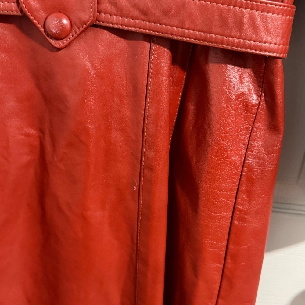 Vtg Leathercraft Process Leather Trench Coat Women 8 Belted USA Made Classic