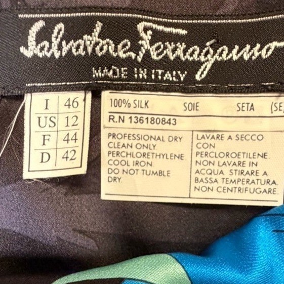 Vintage Salvatore Ferragamo Silk Midi Skirt Authenticated Blue Italy 12 Y2K