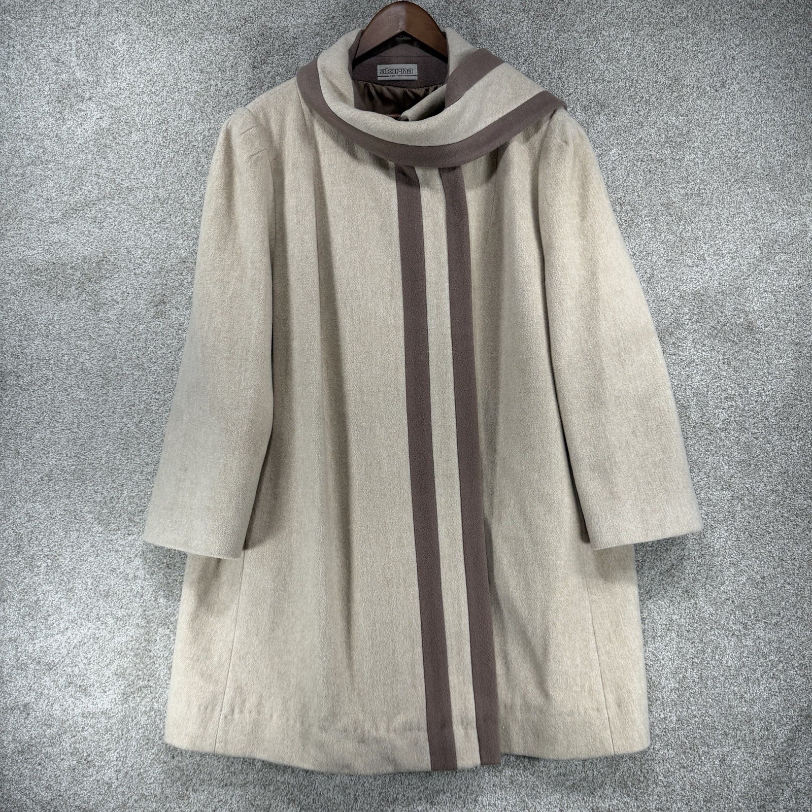Alorna Wool Long Coat And Scarf Brown Tan Vintage Union Made *Stains* Womens M/L