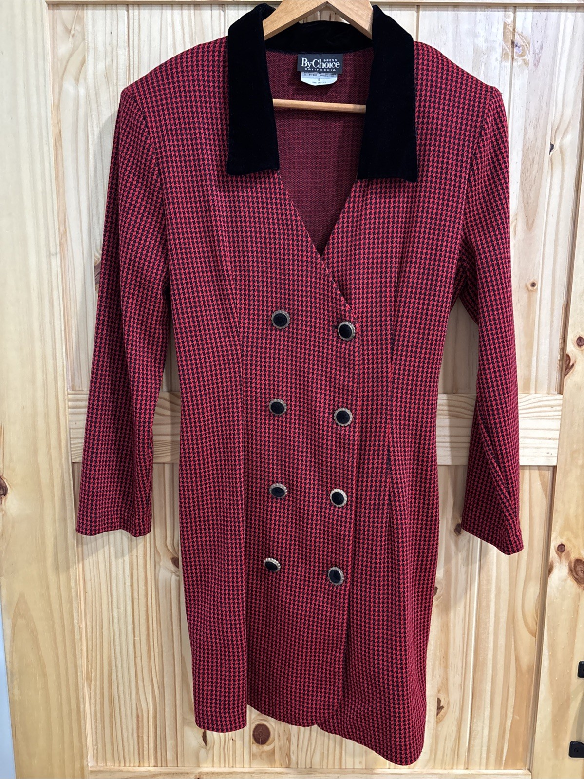 Vintage 80’s/90’s Dress By Choice California Velvet Collar Blk/red Hounds Dress