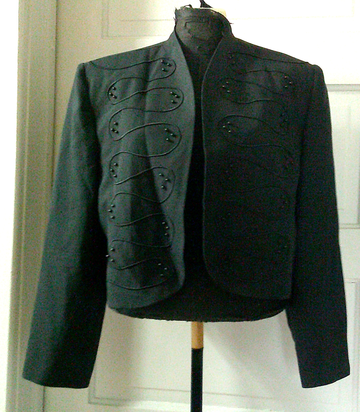 80&rsquo;s HENRY LEE PETITES Black Abstract Beaded Open Front Suit Jacket Blazer 12P